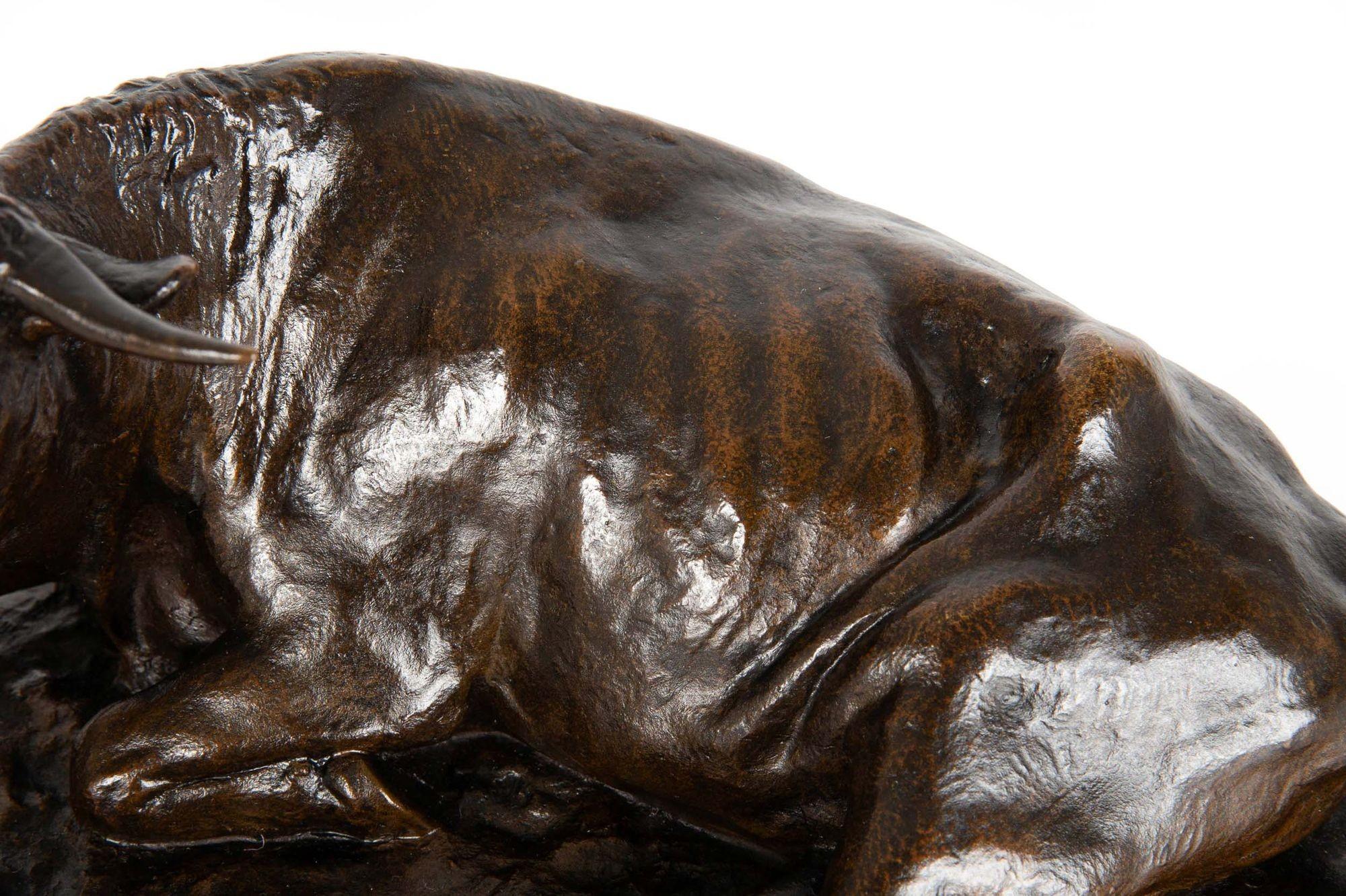 Circa 1880 French Antique Bronze Sculpture “Resting Bull” by Rosa Bonheur For Sale 4