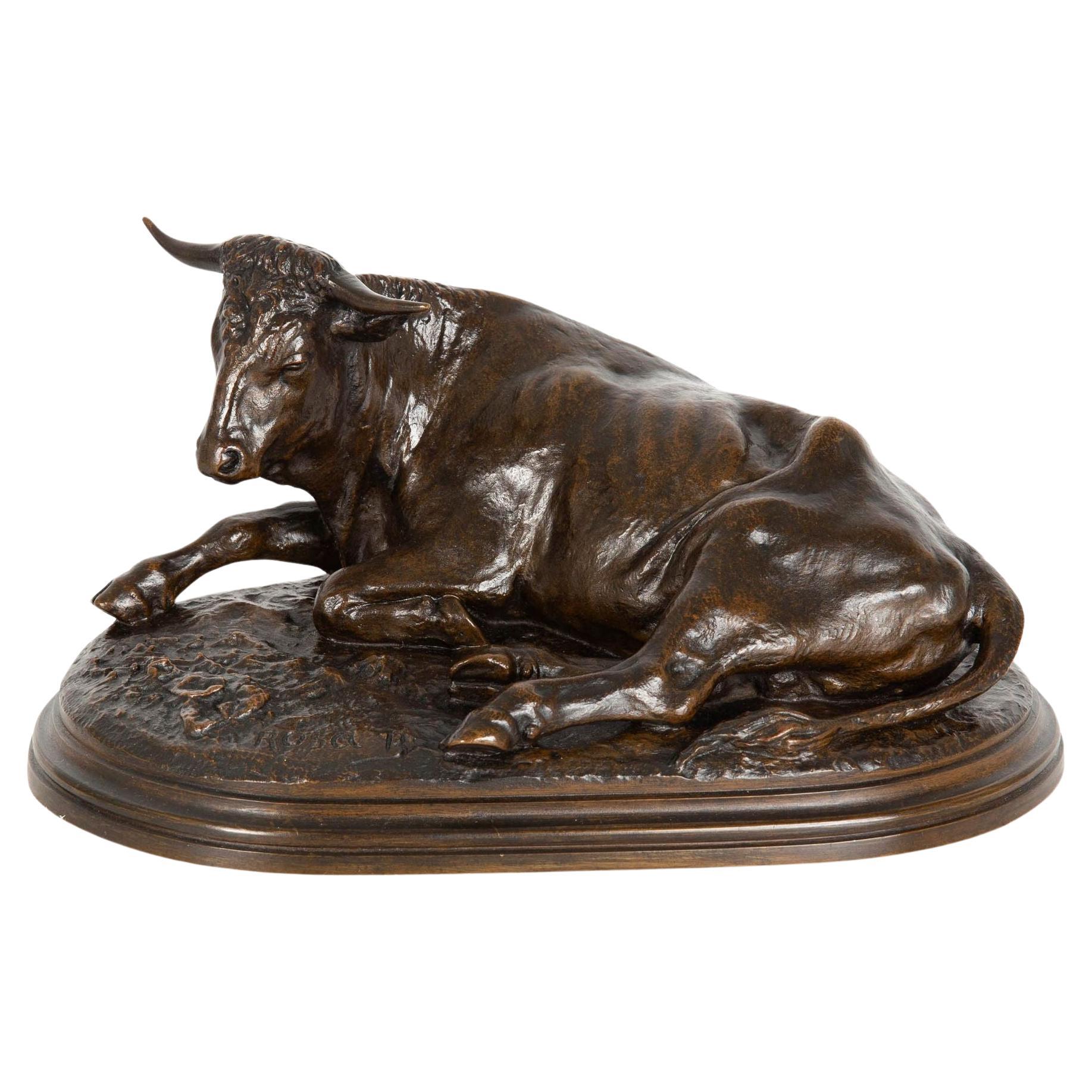 Circa 1880 French Antique Bronze Sculpture “Resting Bull” by Rosa Bonheur