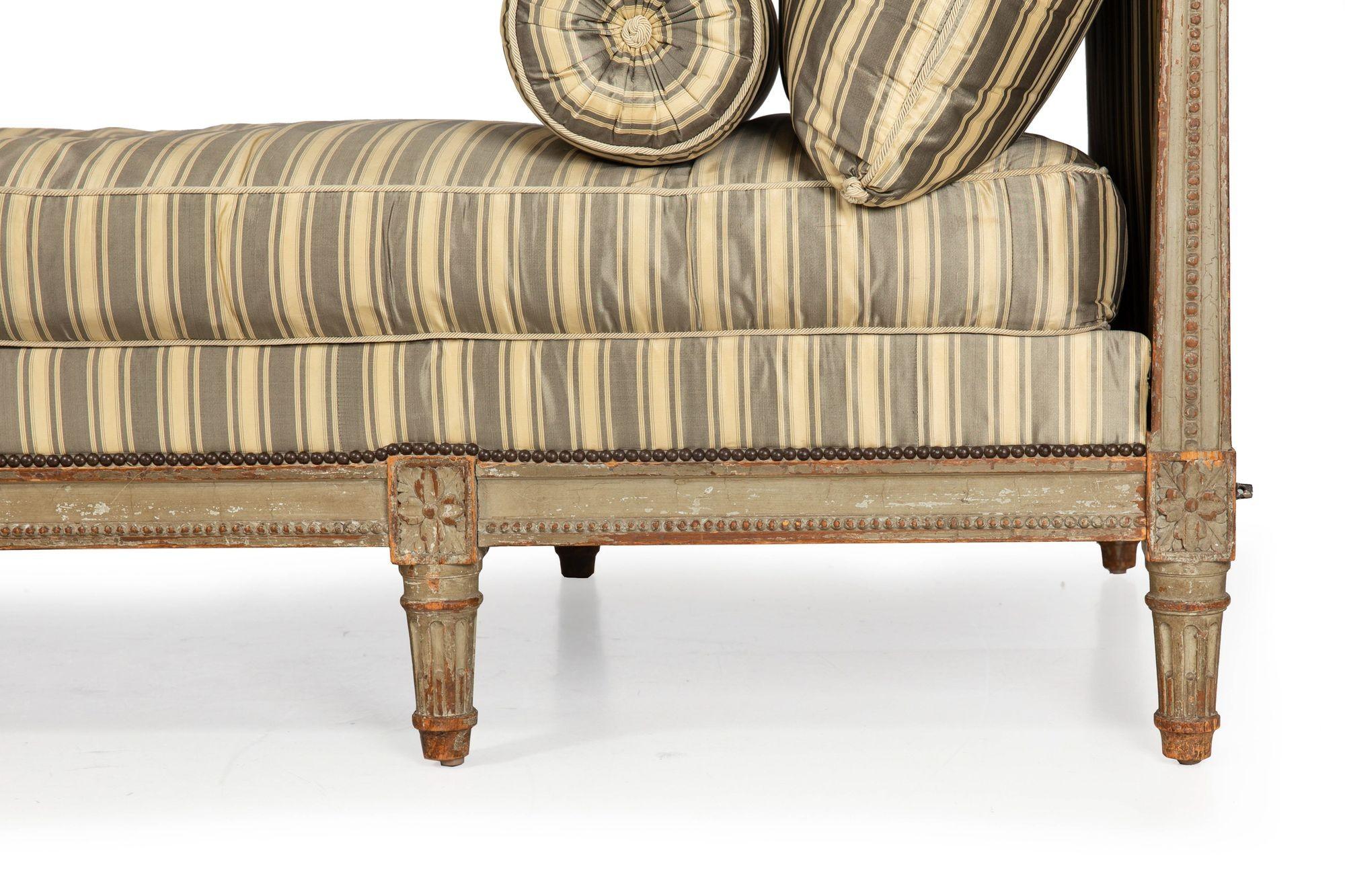 Circa 1880 French Antique Carved Teal Painted Daybed Sofa by L. Bontemps 9