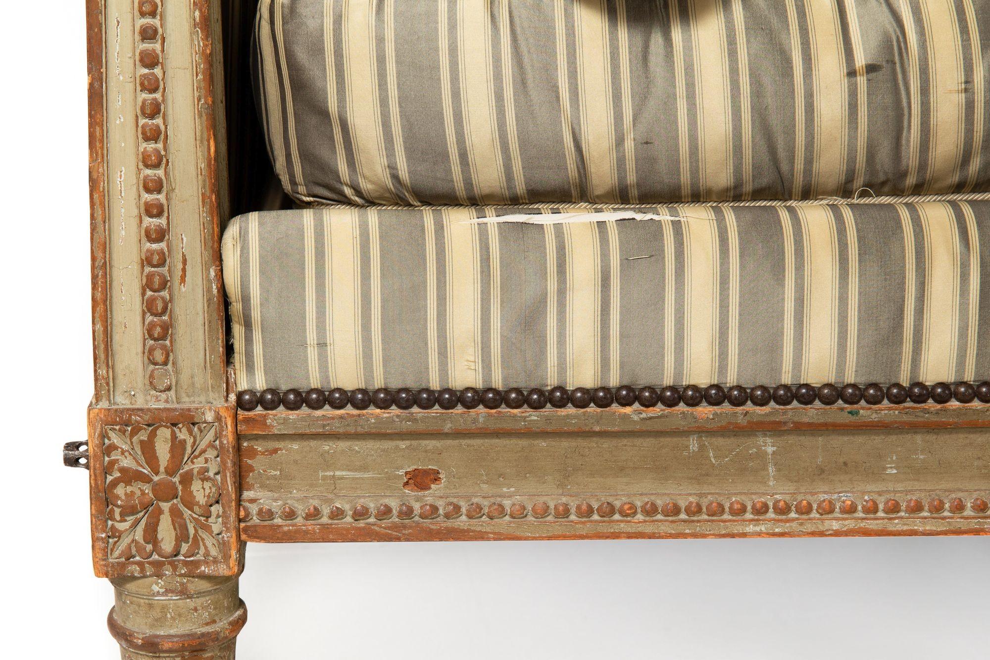 Circa 1880 French Antique Carved Teal Painted Daybed Sofa by L. Bontemps 10