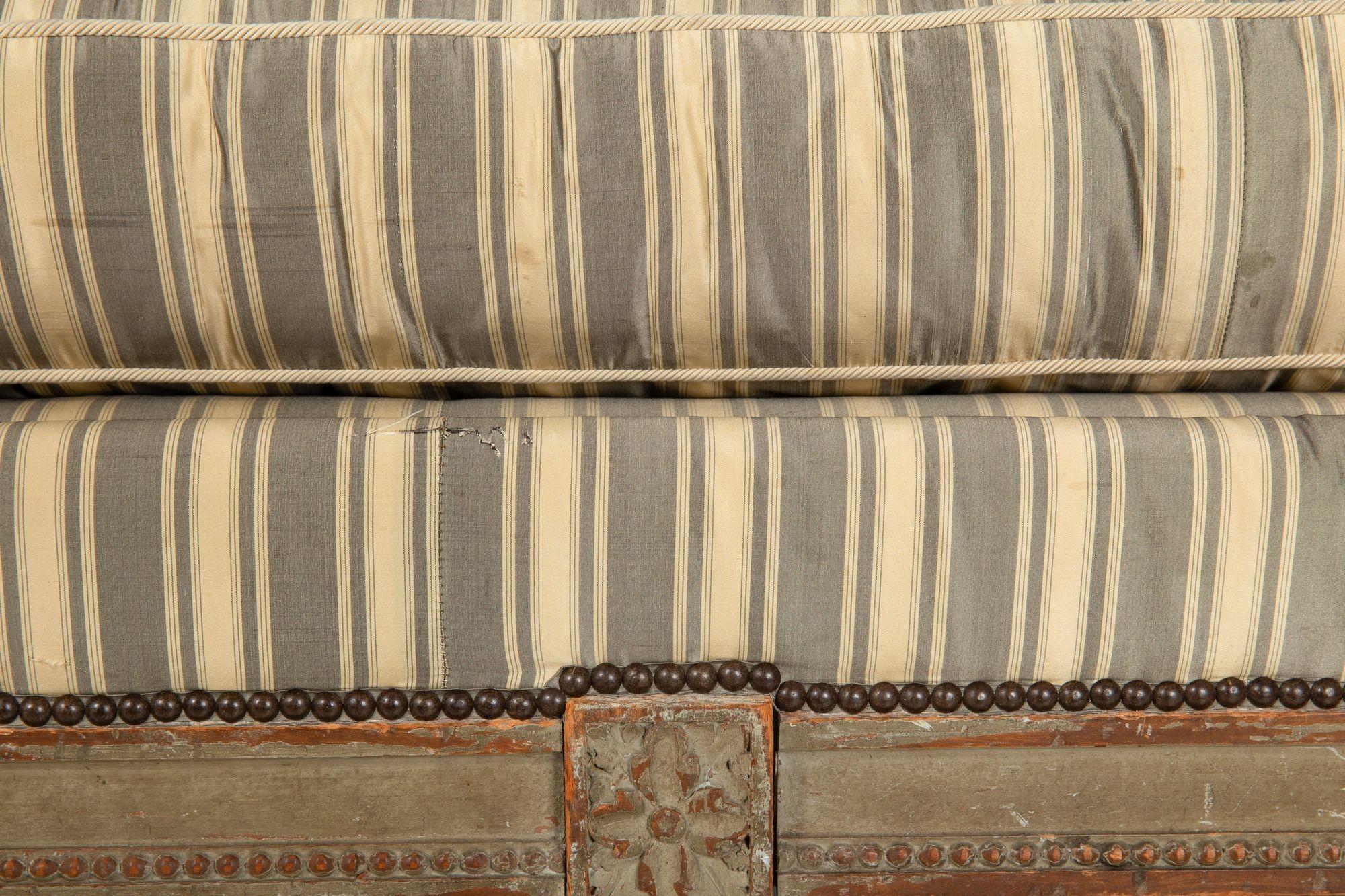 Circa 1880 French Antique Carved Teal Painted Daybed Sofa by L. Bontemps 12