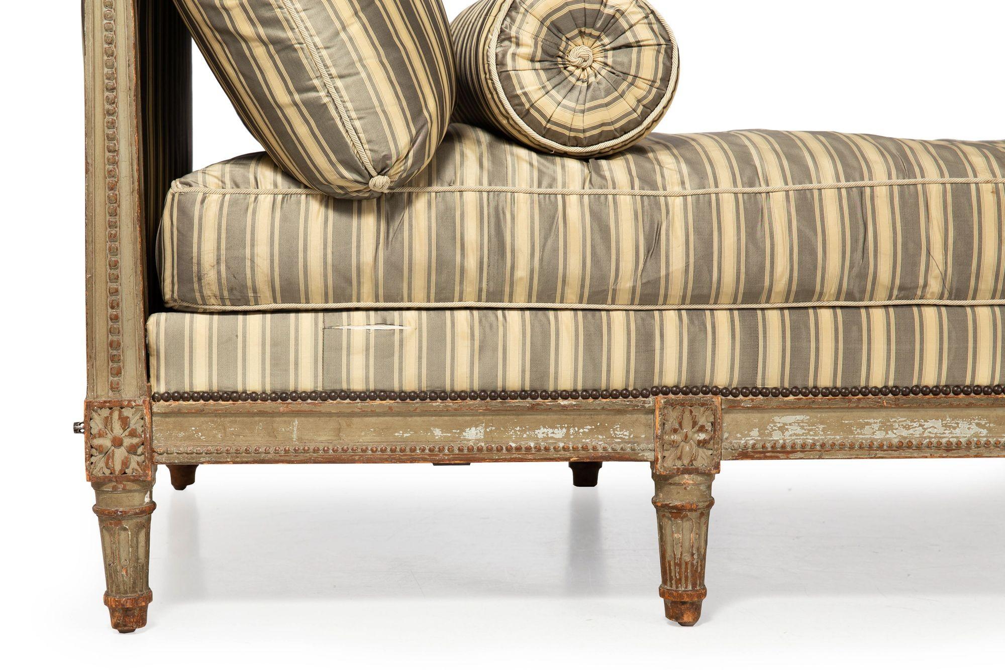 Circa 1880 French Antique Carved Teal Painted Daybed Sofa by L. Bontemps 13