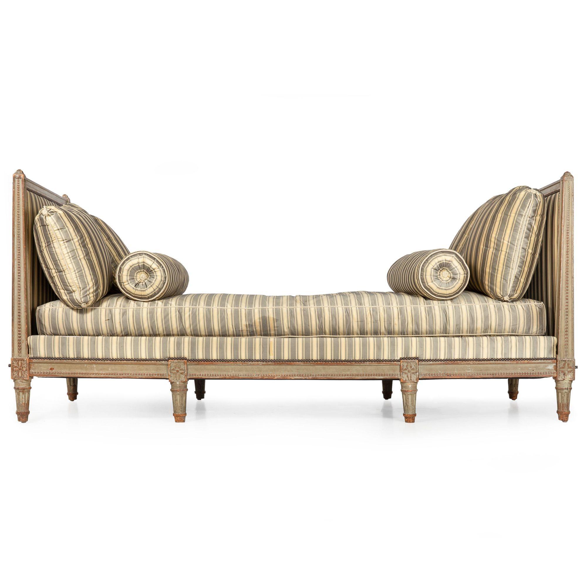 LOUIS XVI STYLE CARVED TEAL POLYCHROMED DAYBED
Stamped twice to underside 