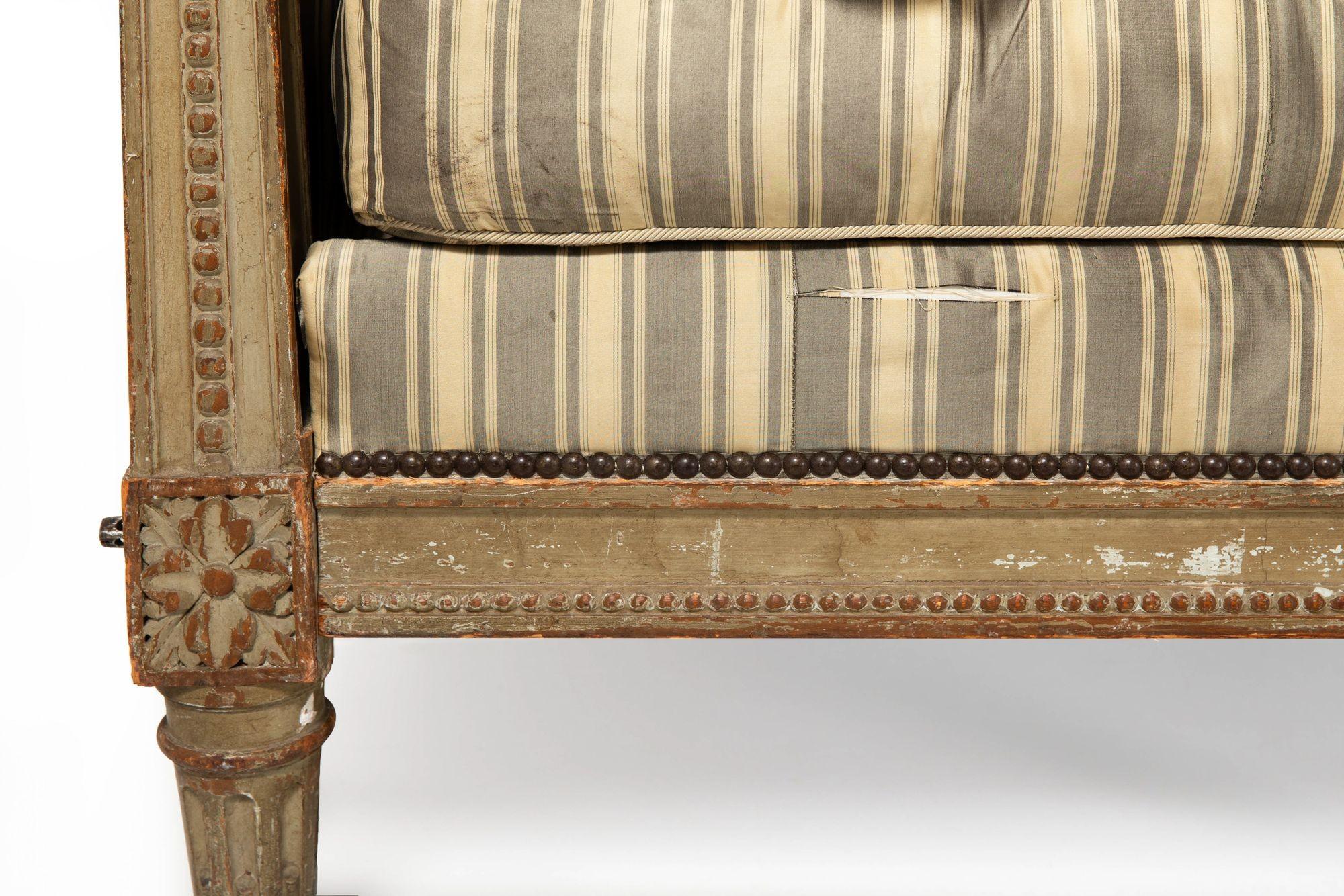 Circa 1880 French Antique Carved Teal Painted Daybed Sofa by L. Bontemps 14