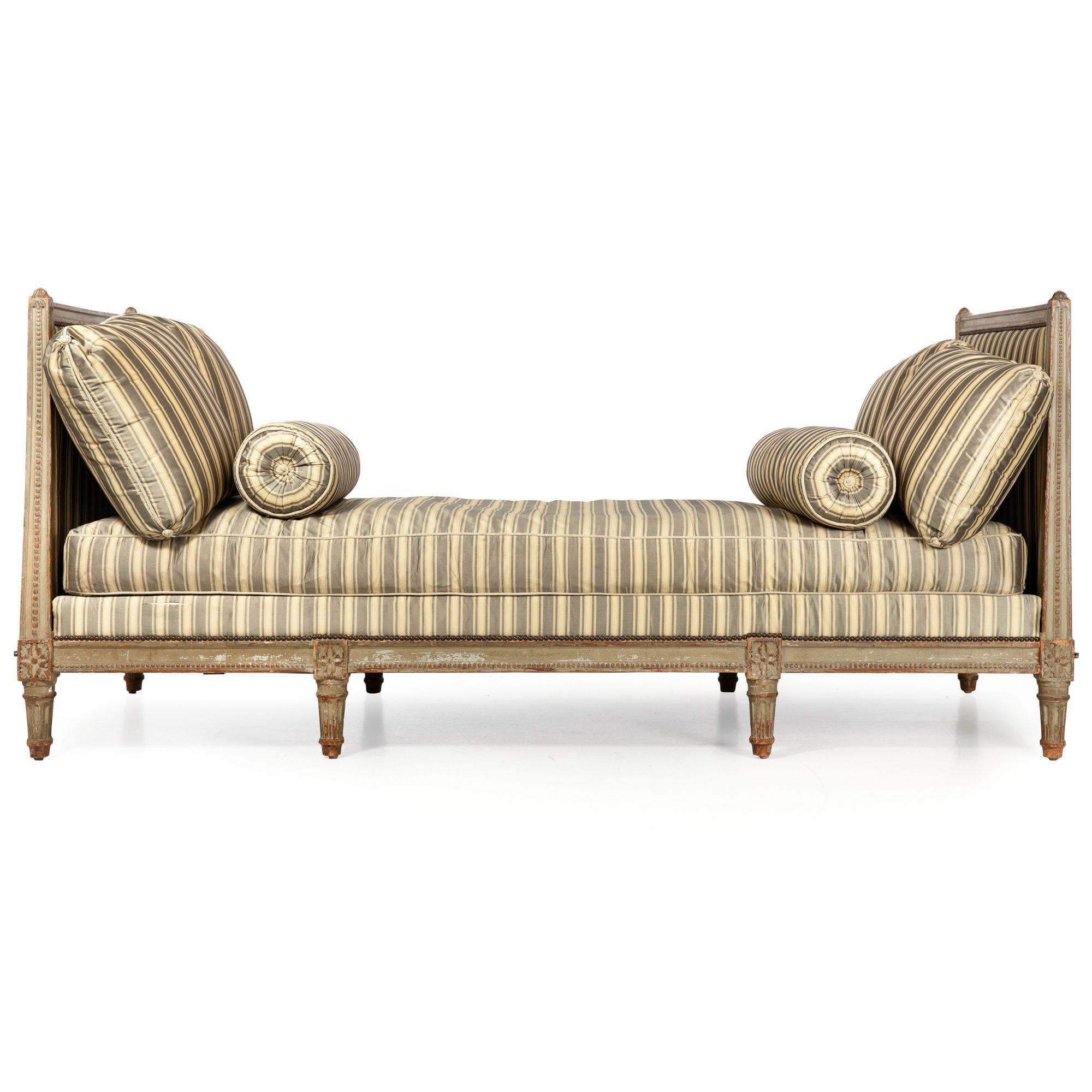 Louis XVI Circa 1880 French Antique Carved Teal Painted Daybed Sofa by L. Bontemps