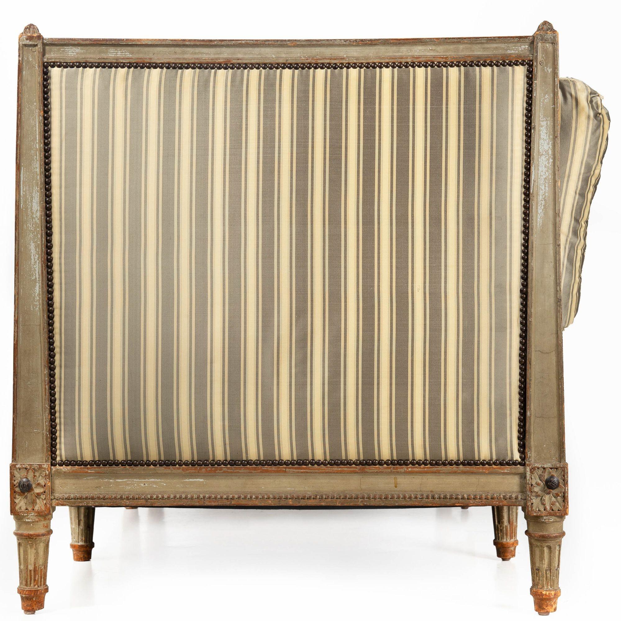 19th Century Circa 1880 French Antique Carved Teal Painted Daybed Sofa by L. Bontemps