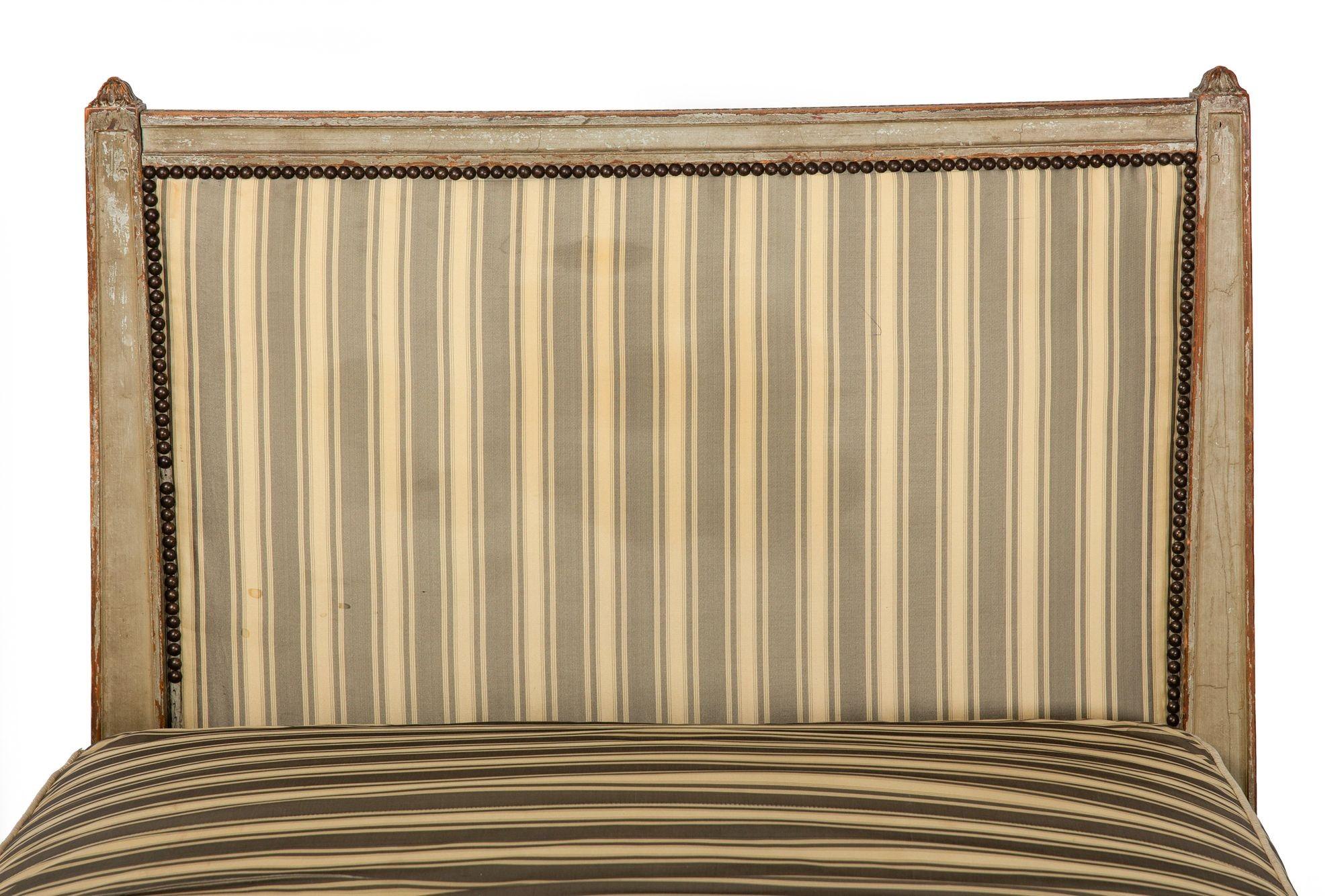 Fabric Circa 1880 French Antique Carved Teal Painted Daybed Sofa by L. Bontemps