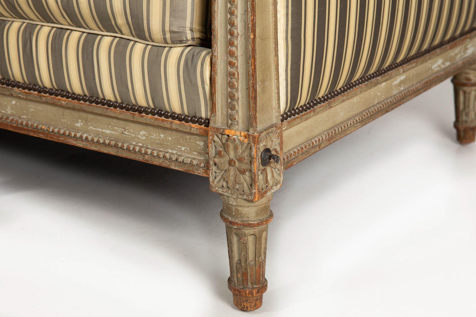 Circa 1880 French Antique Carved Teal Painted Daybed Sofa by L. Bontemps 3