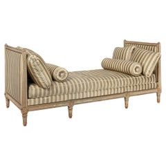 Circa 1880 French Antique Carved Teal Painted Daybed Sofa by L. Bontemps