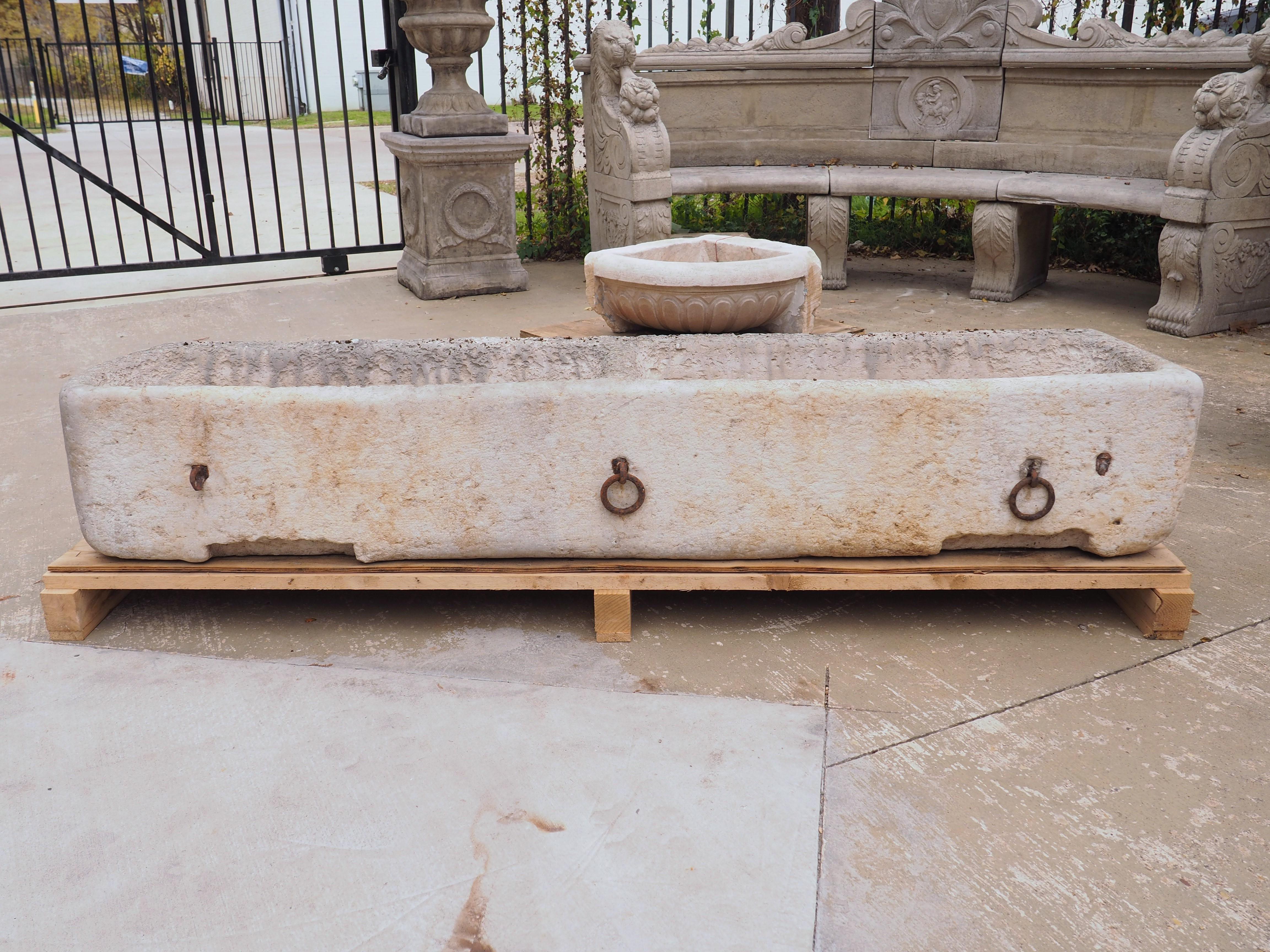 Circa 1880 French Burgundy Stone Double Trough with Iron Horse Ties 6