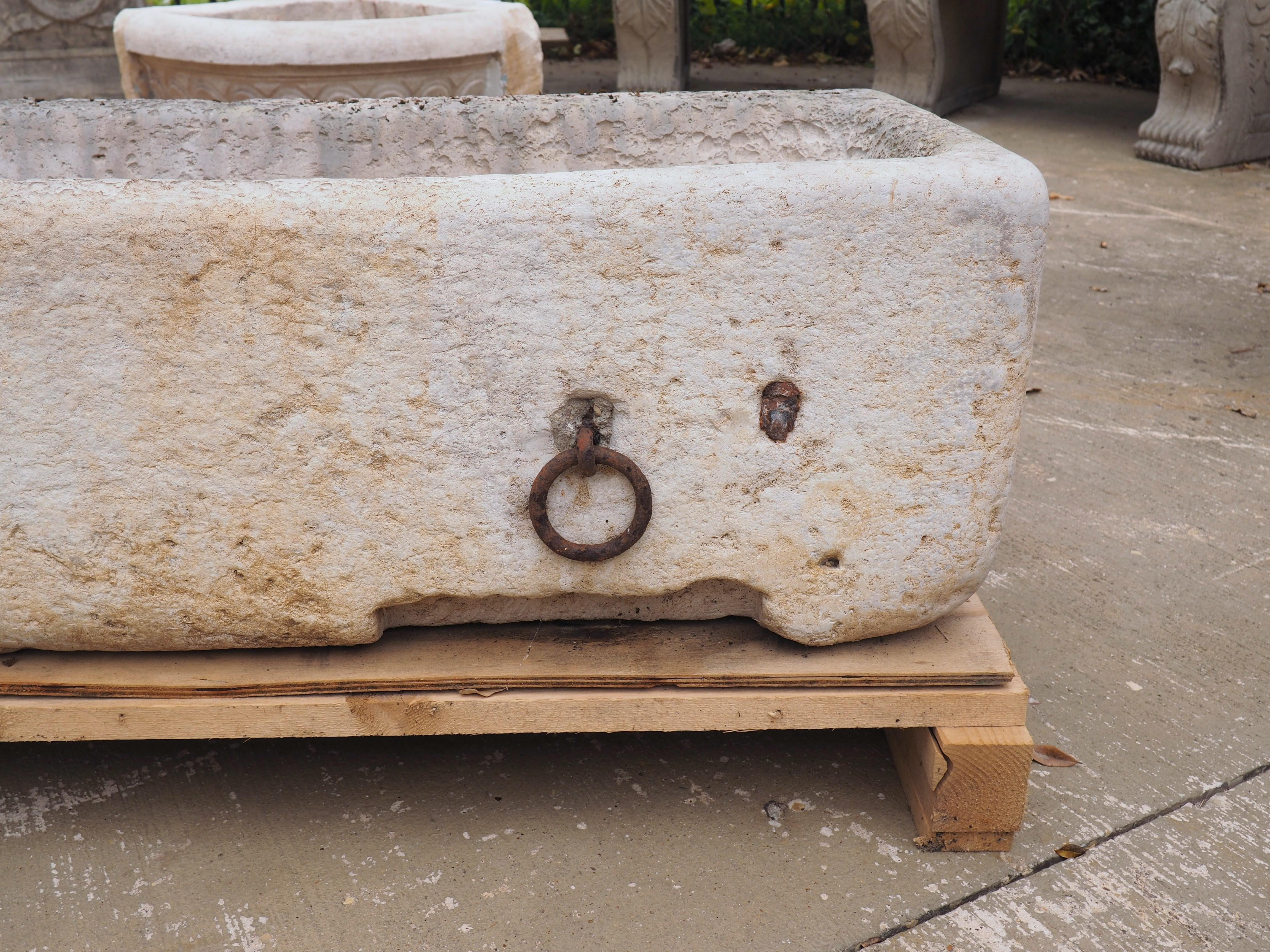 Circa 1880 French Burgundy Stone Double Trough with Iron Horse Ties 1