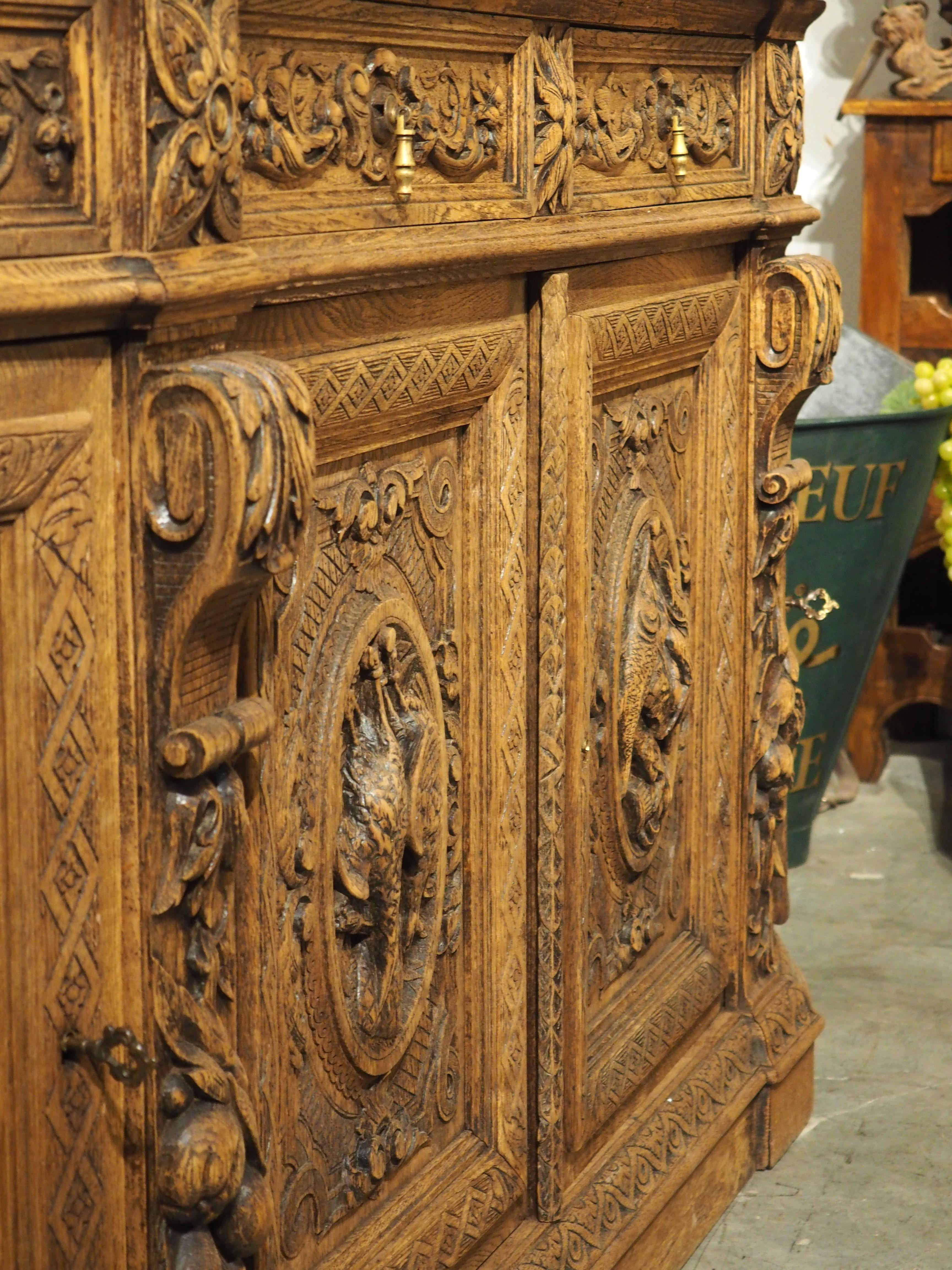 Circa 1880 French Carved Oak Demi Lune Buffet de Chasse For Sale 6