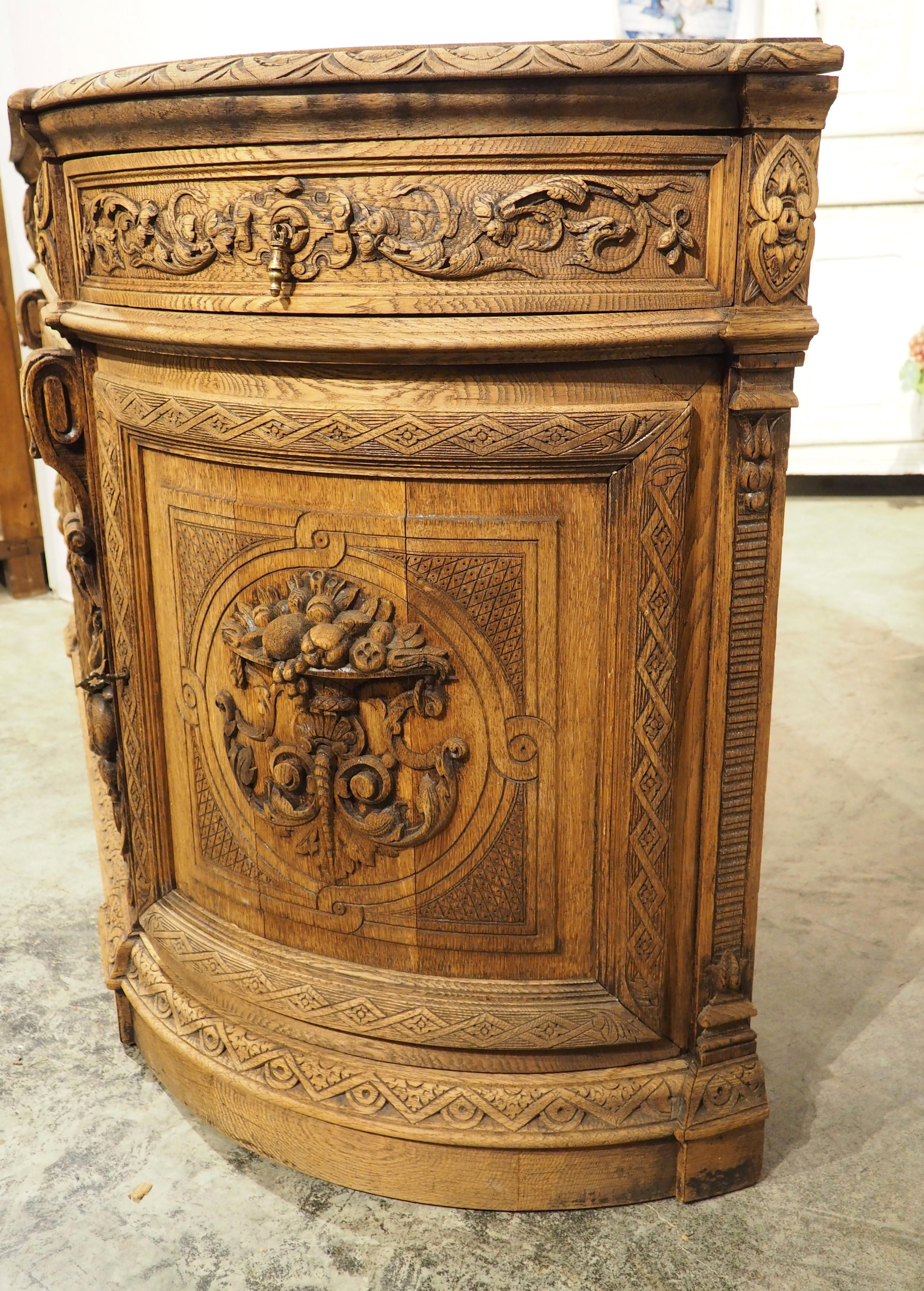Circa 1880 French Carved Oak Demi Lune Buffet de Chasse For Sale 10