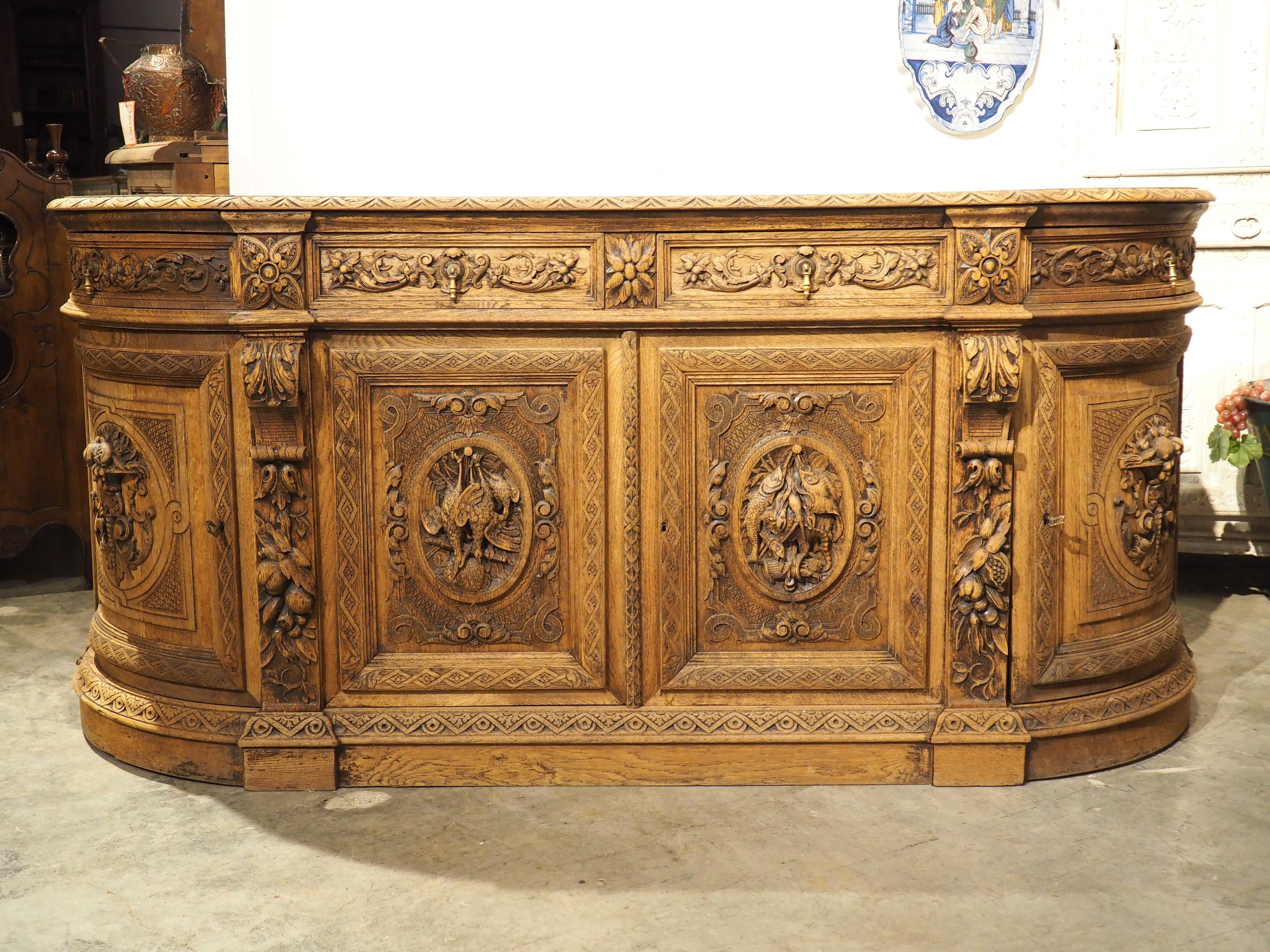Circa 1880 French Carved Oak Demi Lune Buffet de Chasse For Sale 11