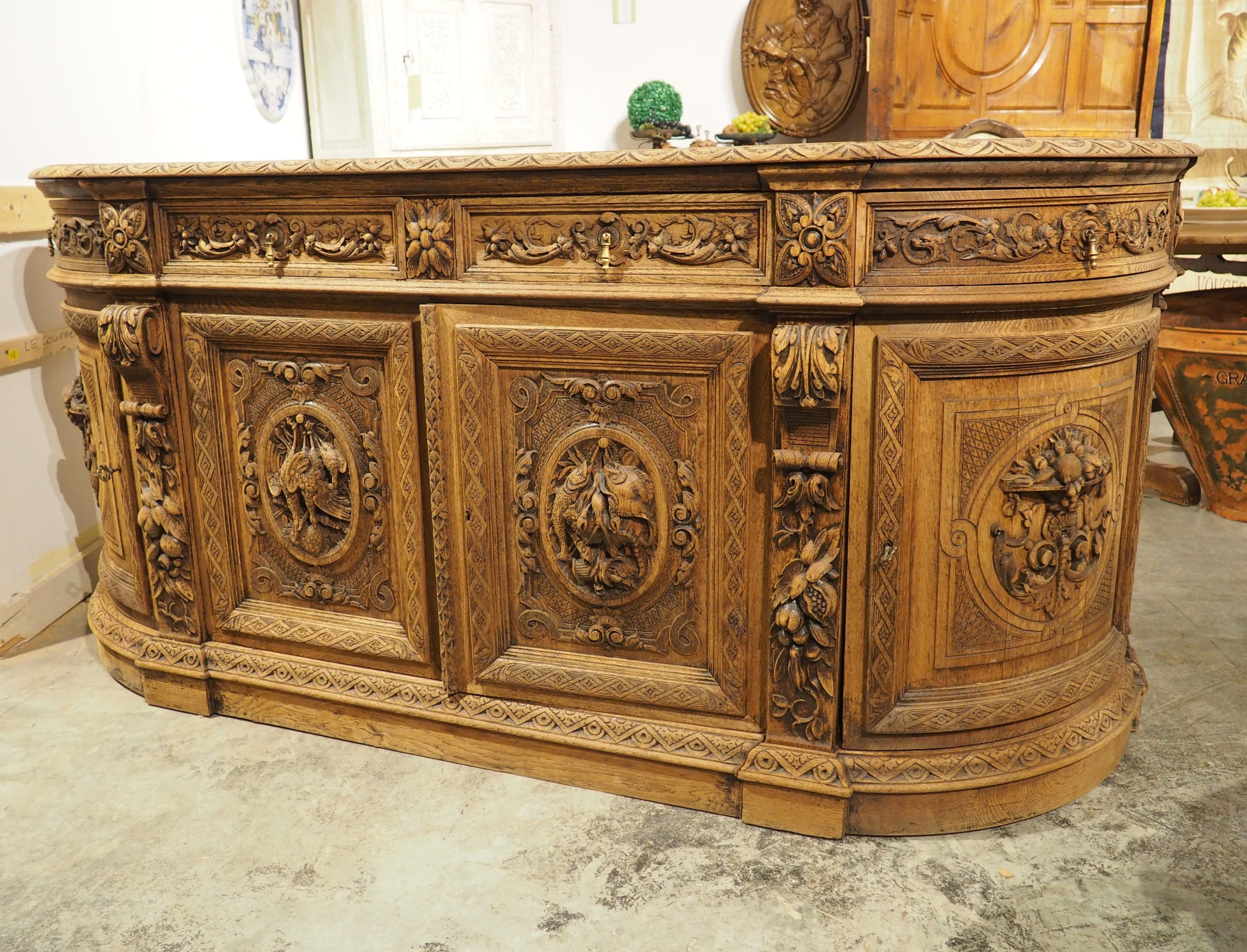 Hand-Carved Circa 1880 French Carved Oak Demi Lune Buffet de Chasse