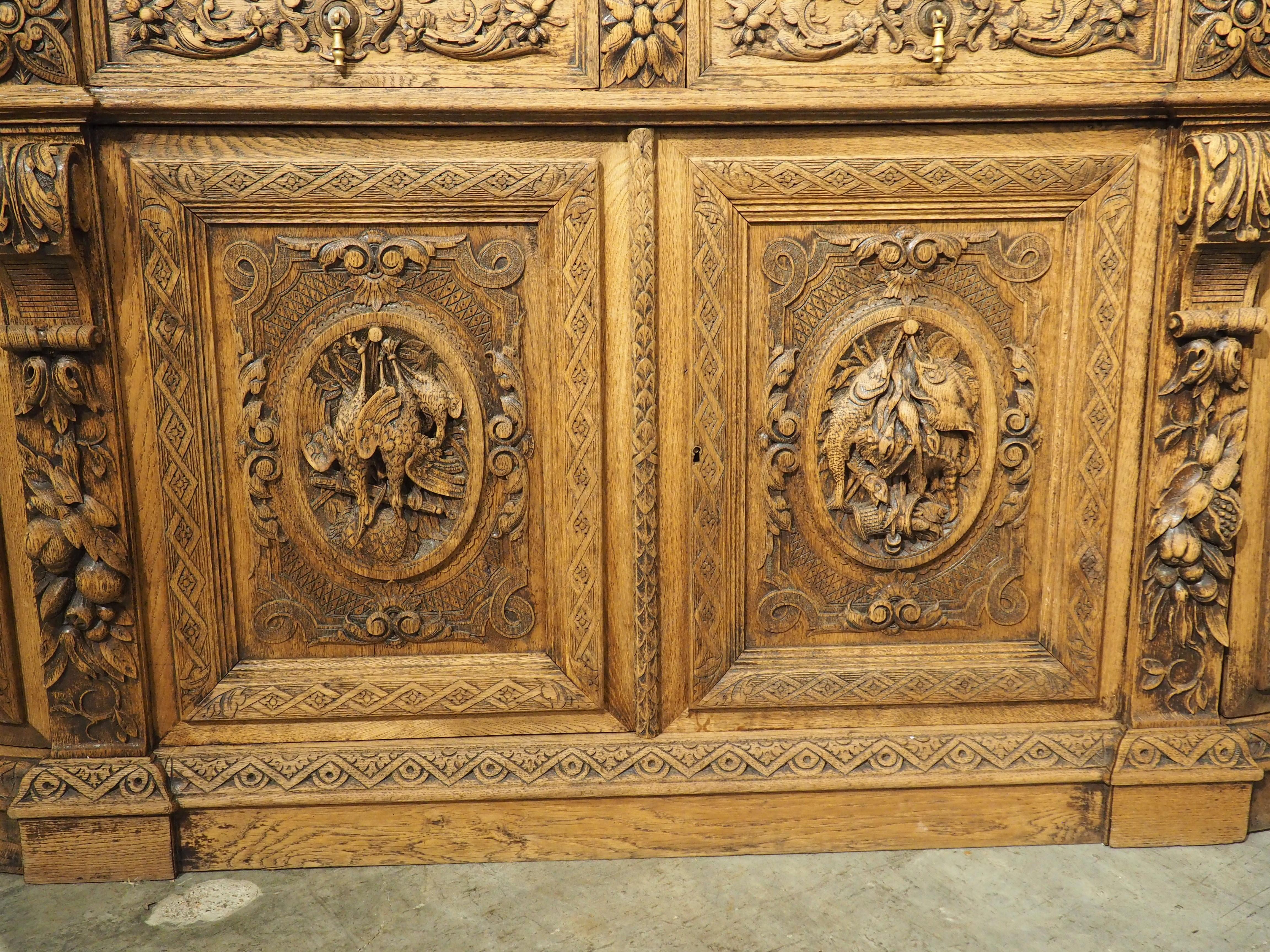 19th Century Circa 1880 French Carved Oak Demi Lune Buffet de Chasse For Sale
