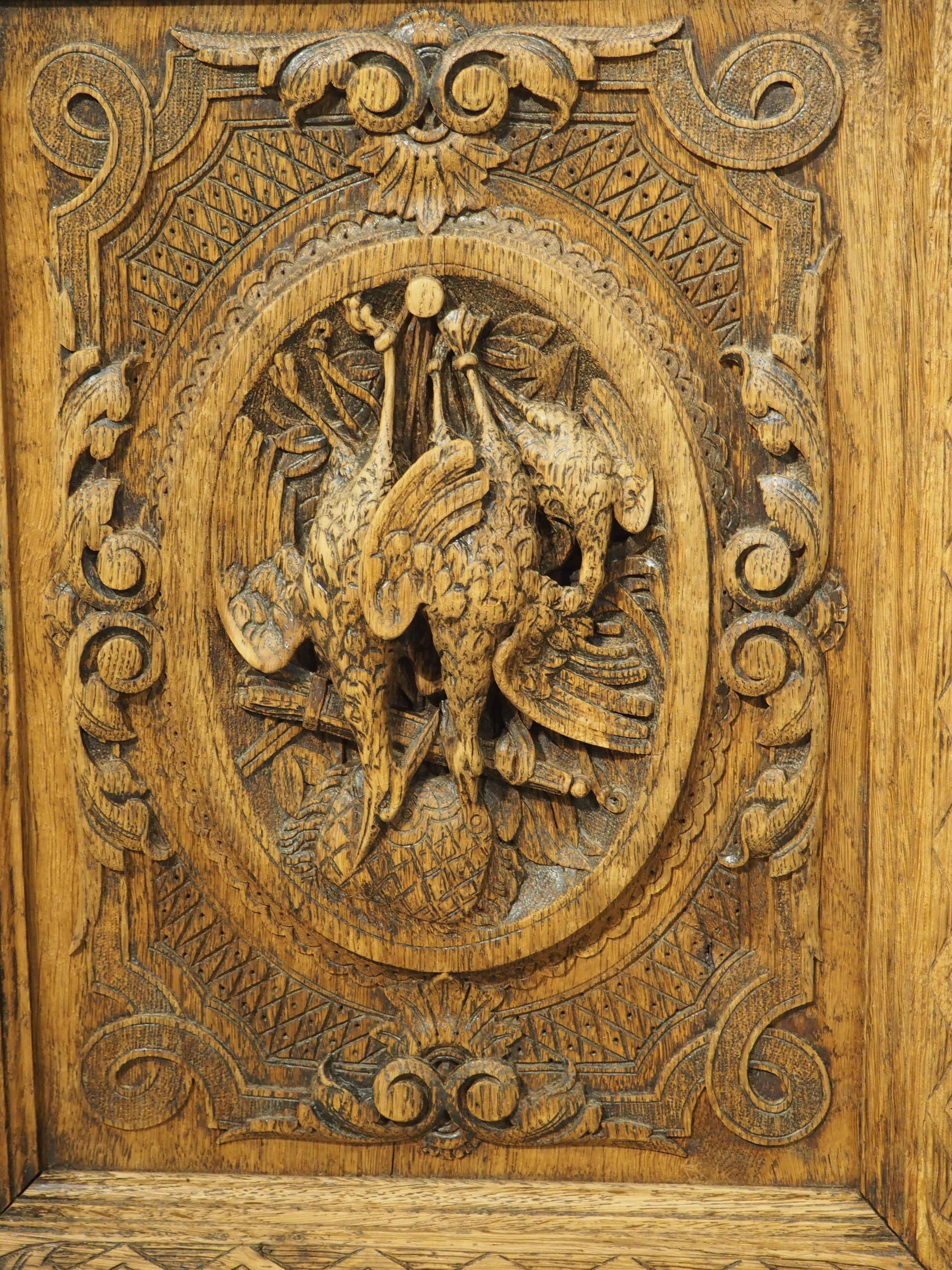 Metal Circa 1880 French Carved Oak Demi Lune Buffet de Chasse