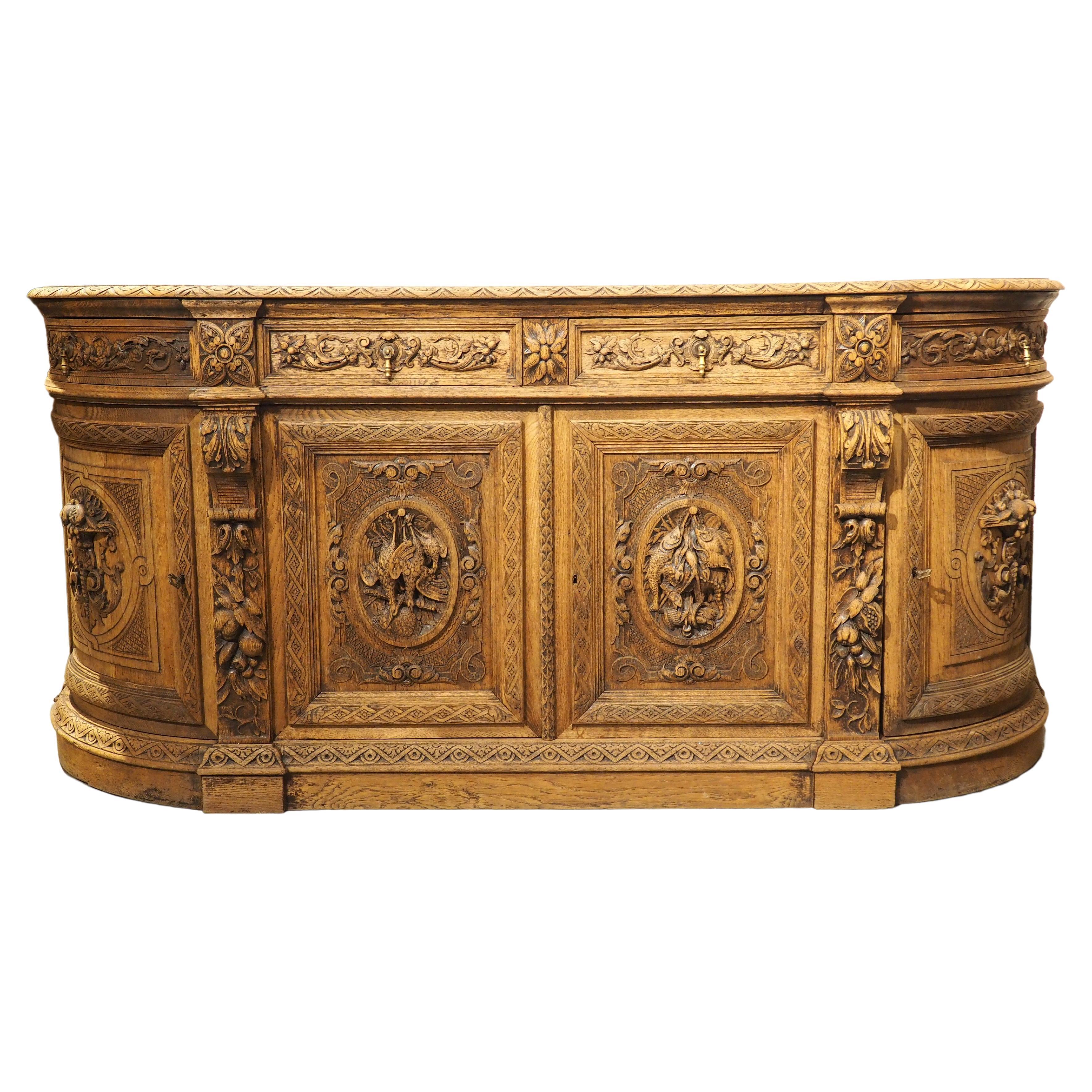 Circa 1880 French Carved Oak Demi Lune Buffet de Chasse