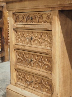 Circa 1880 French Gothic Style Desk in Carved and Bleached Oak
