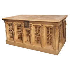 Circa 1880 French Gothic Style Desk in Carved and Bleached Oak