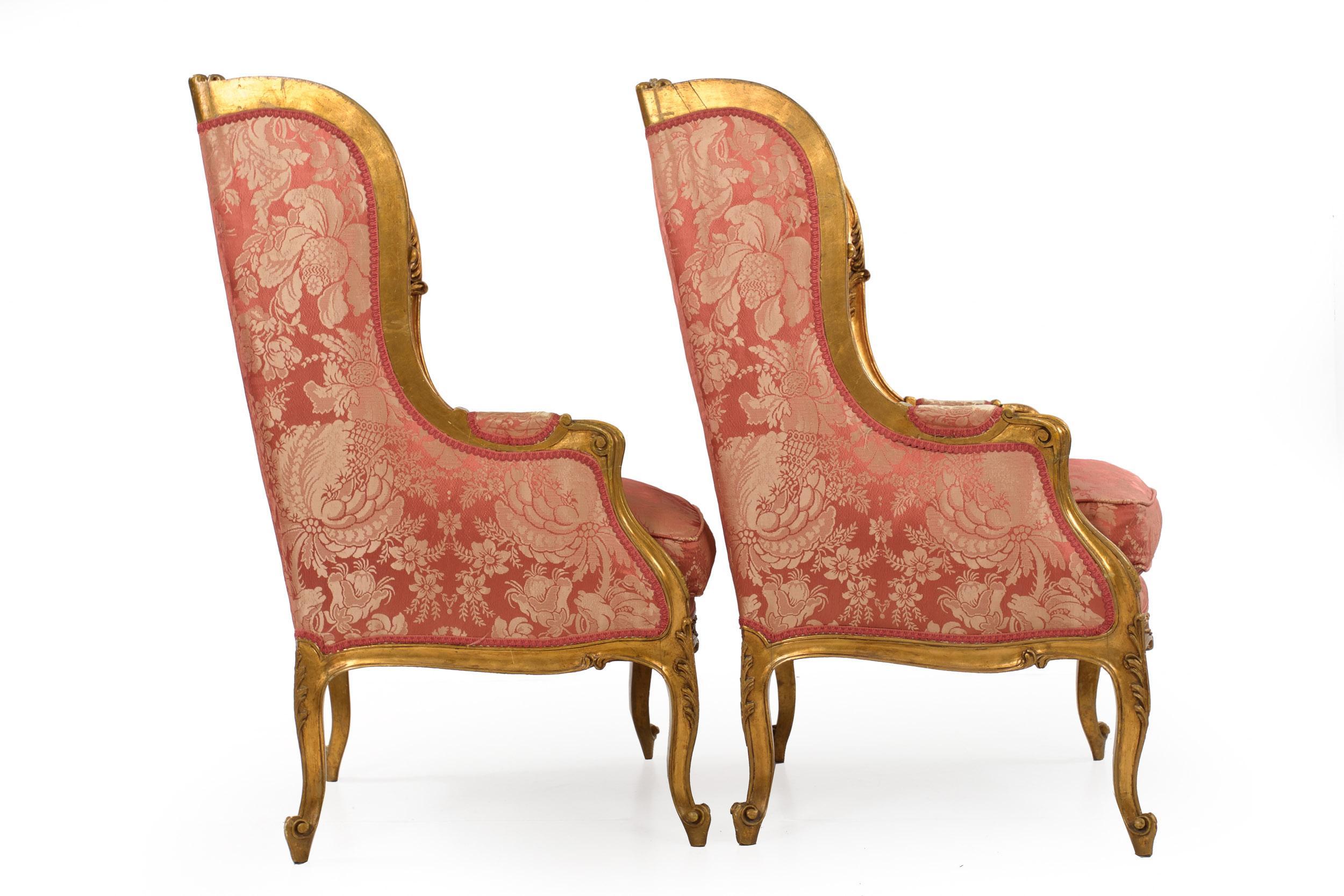 19th Century Circa 1880 French Louis XV Style Antique Arm Chairs, a Pair