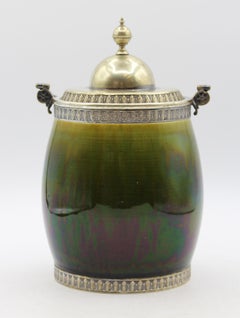 Circa 1880 French Majolica and Silverplate Biscuit Box by Sarreguemines