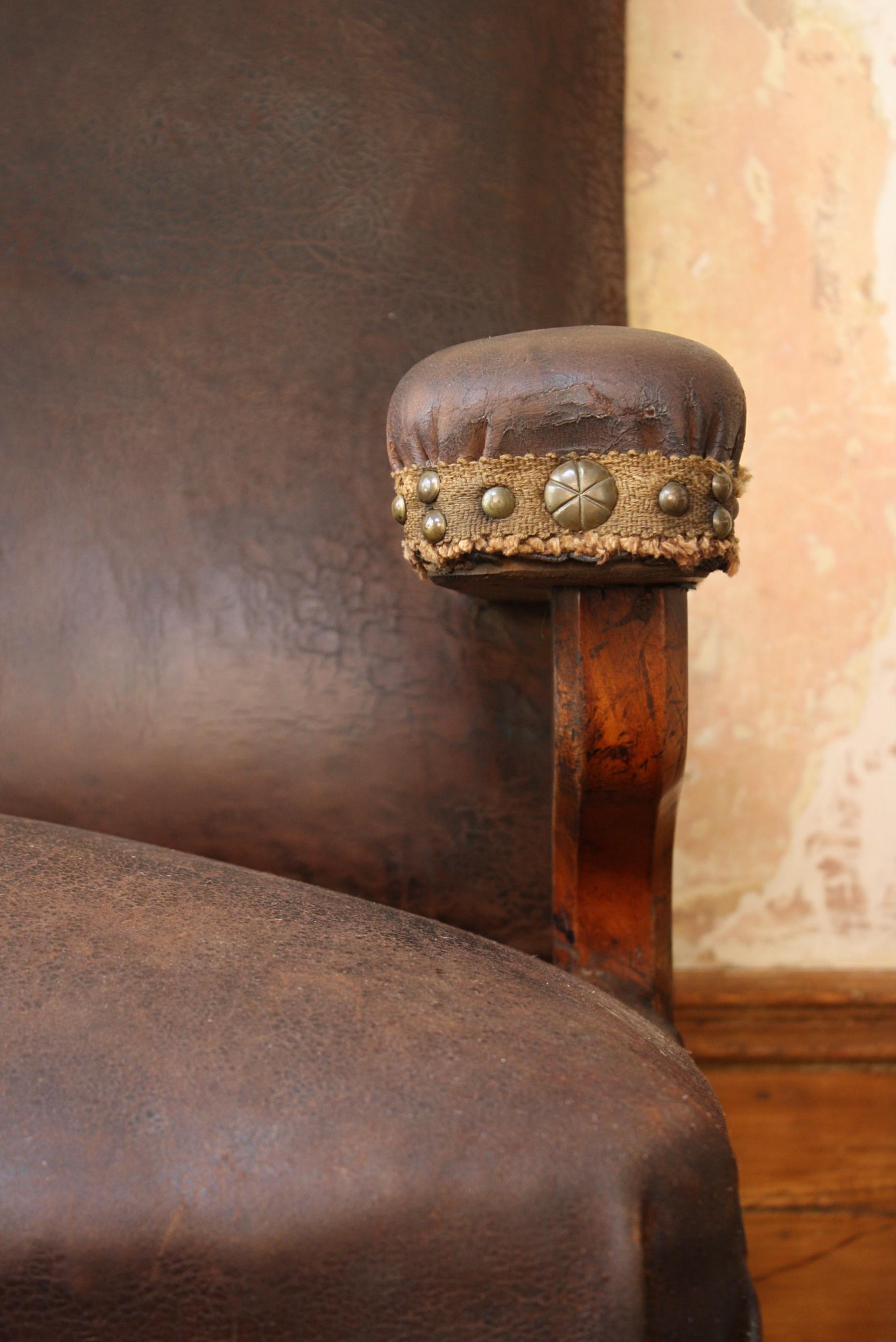 Circa 1880 French Oak & Leather Hall Settle Sofa 4