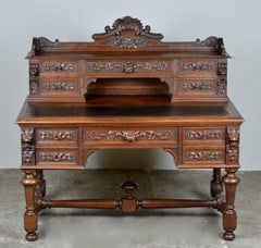 circa 1880 George III Style Carved Solid Oak Chest, Green Man Writing Desk