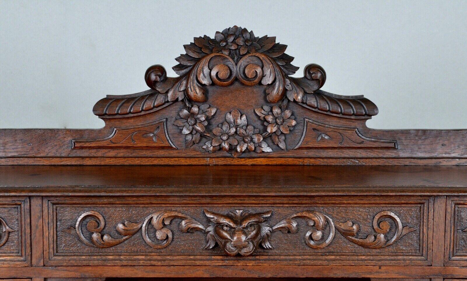 Hand-Carved circa 1880 George III Style Carved Solid Oak Chest, Green Man Writing Desk  For Sale