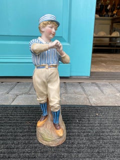 Circa 1880 German Bisque Heubach Rare Cricket Baseball Figurine, Unmarked