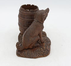 Circa 1880 German Black Forest Carved Dog Smoker's Table Standish