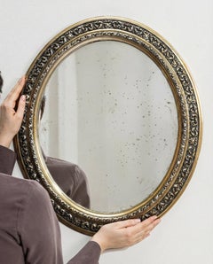 Circa 1880 Gold Wood Oval Gilded Napoleon III Mirror