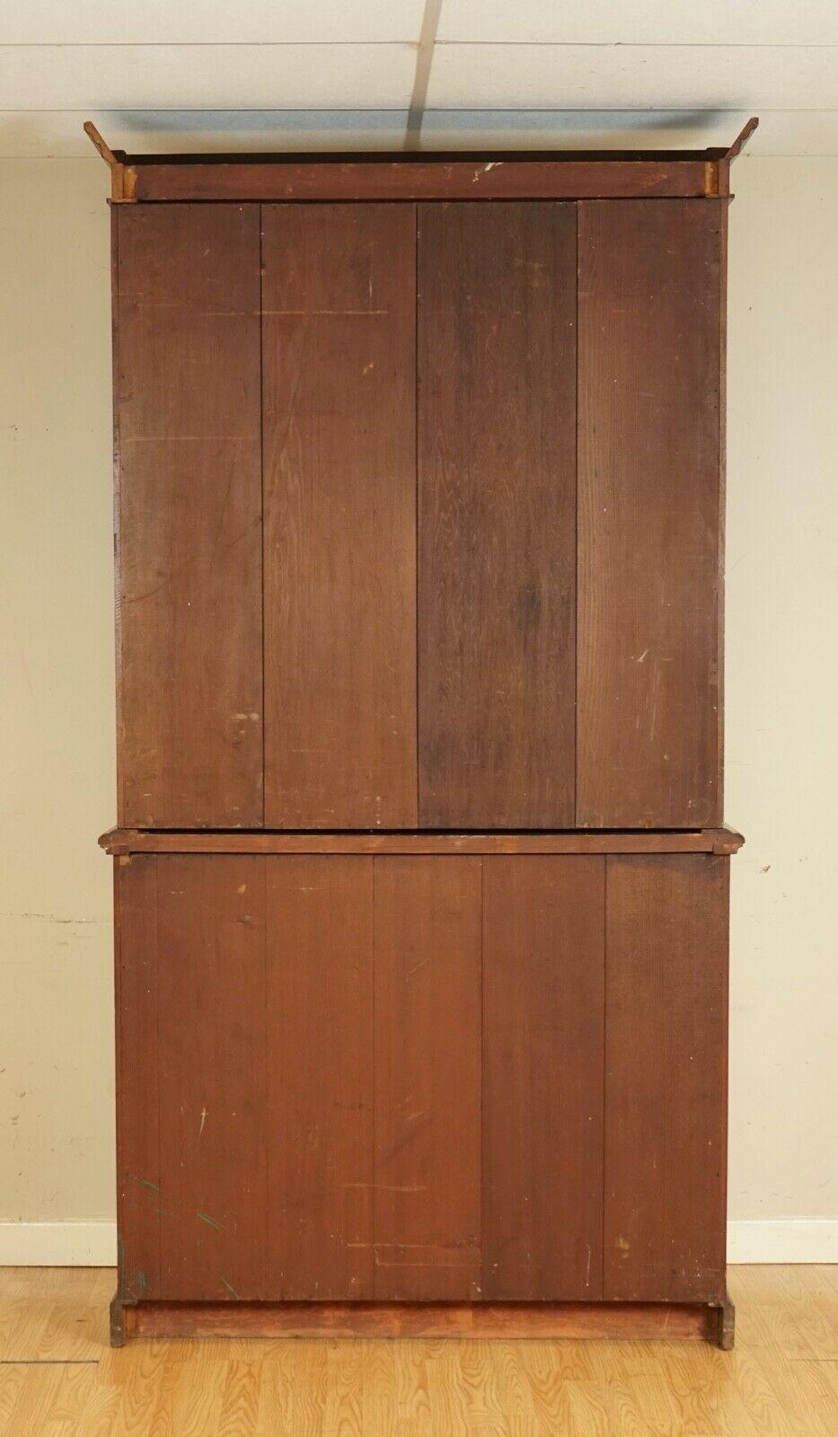 circa 1880 Hardwood Library Bookcase Secretaire Desk Dark Blue Leather Surface 5