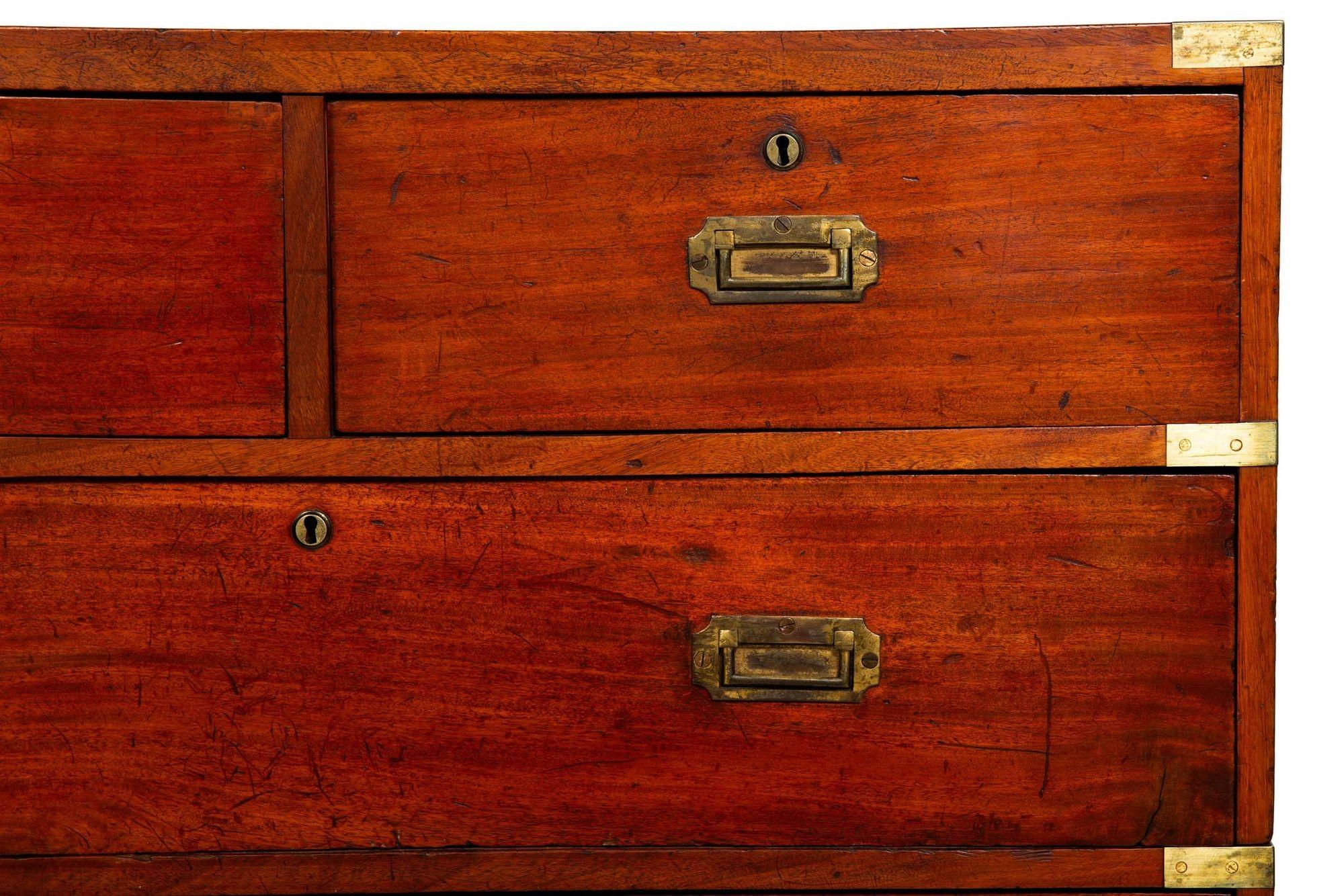 Circa 1880 Irish Brass-Bound Mahogany Military Campaign Chest by Ross & Co For Sale 2