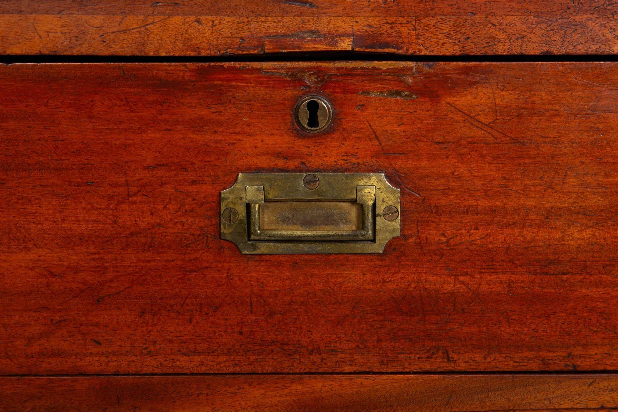 Circa 1880 Irish Brass-Bound Mahogany Military Campaign Chest by Ross & Co For Sale 4