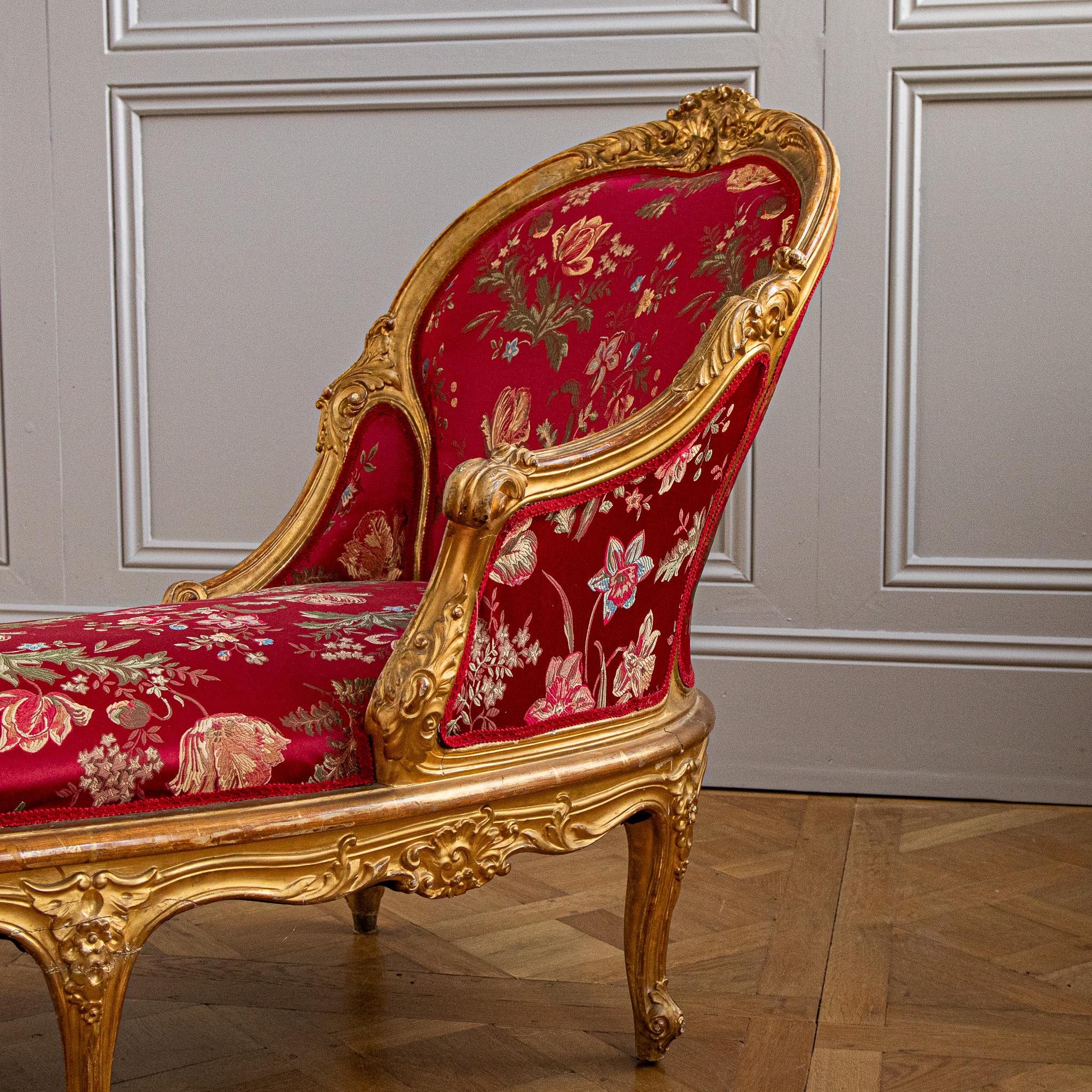 Chaise longue italienne en bois doré de style LXV vers 1880 en vente 3