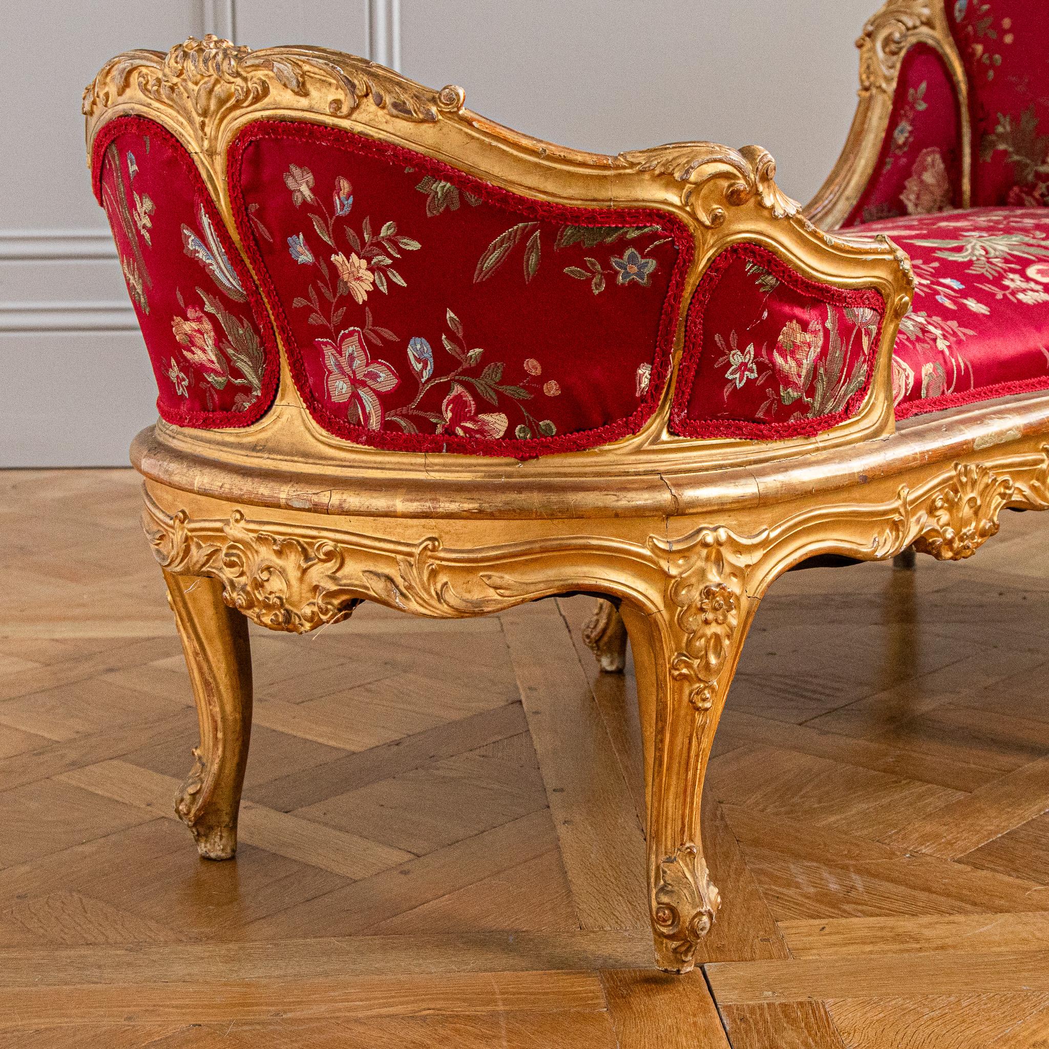 Chaise longue italienne en bois doré de style LXV vers 1880 en vente 4