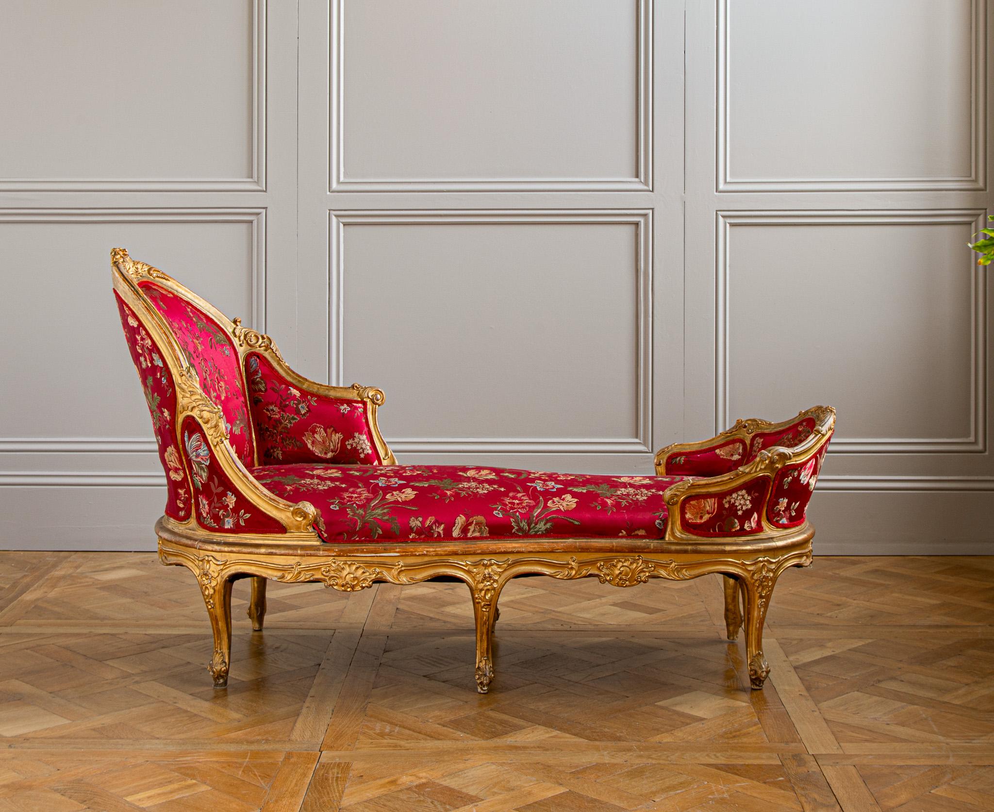 Chaise longue italienne en bois doré de style LXV vers 1880 en vente 2