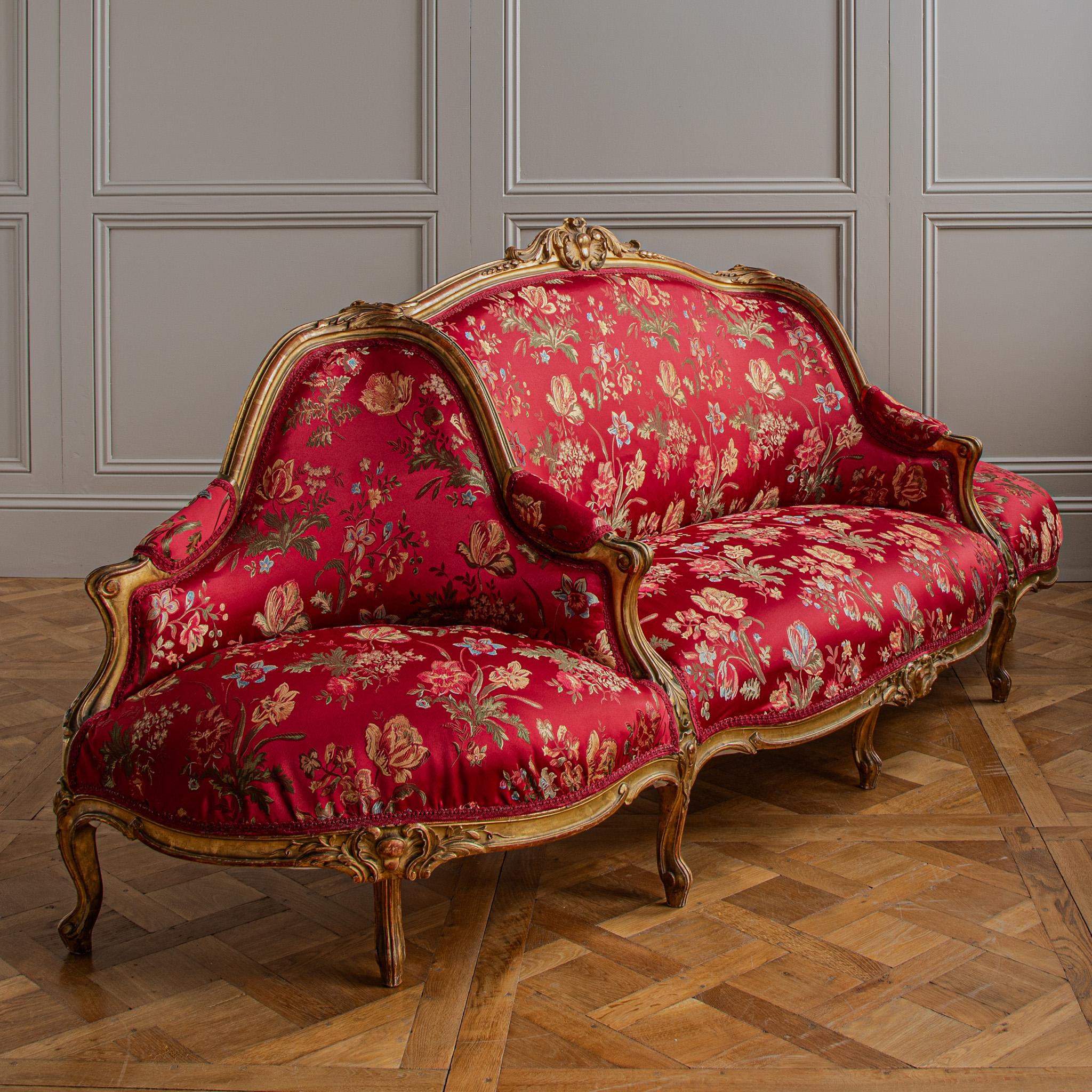Louis XV CIRCA 1880 - Grand Canapé Confidente en bois doré de style LXV  en vente