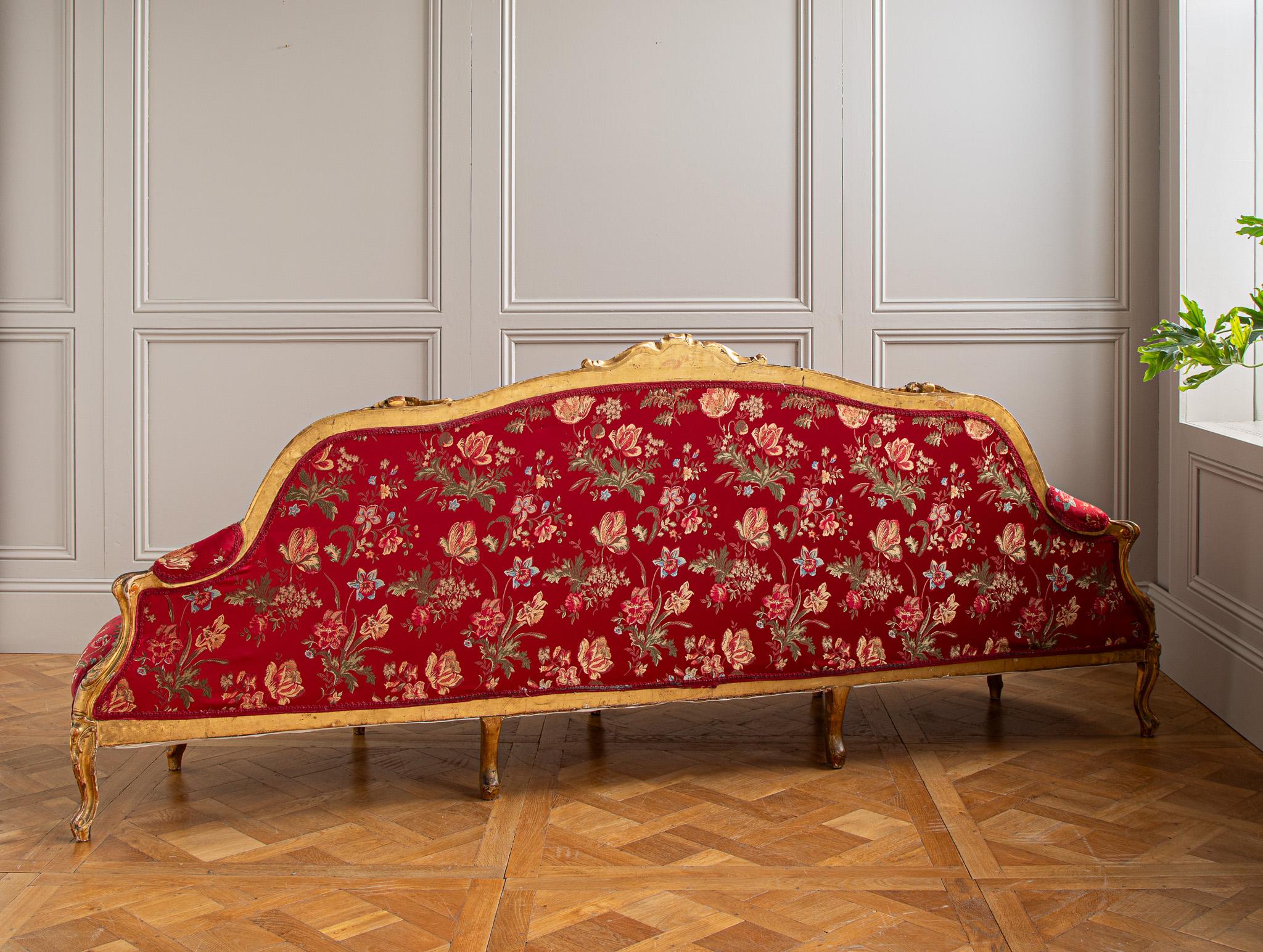 Circa 1880 Italian Large Gilt wood LXV Style Confidente Sofa  For Sale 1