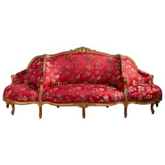 Circa 1880 Italian Large Gilt wood LXV Style Confidente Sofa