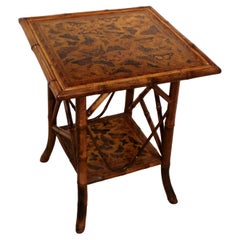 CIRCA 1880 Großer 2-stöckiger englischer quadratischer Bambustisch