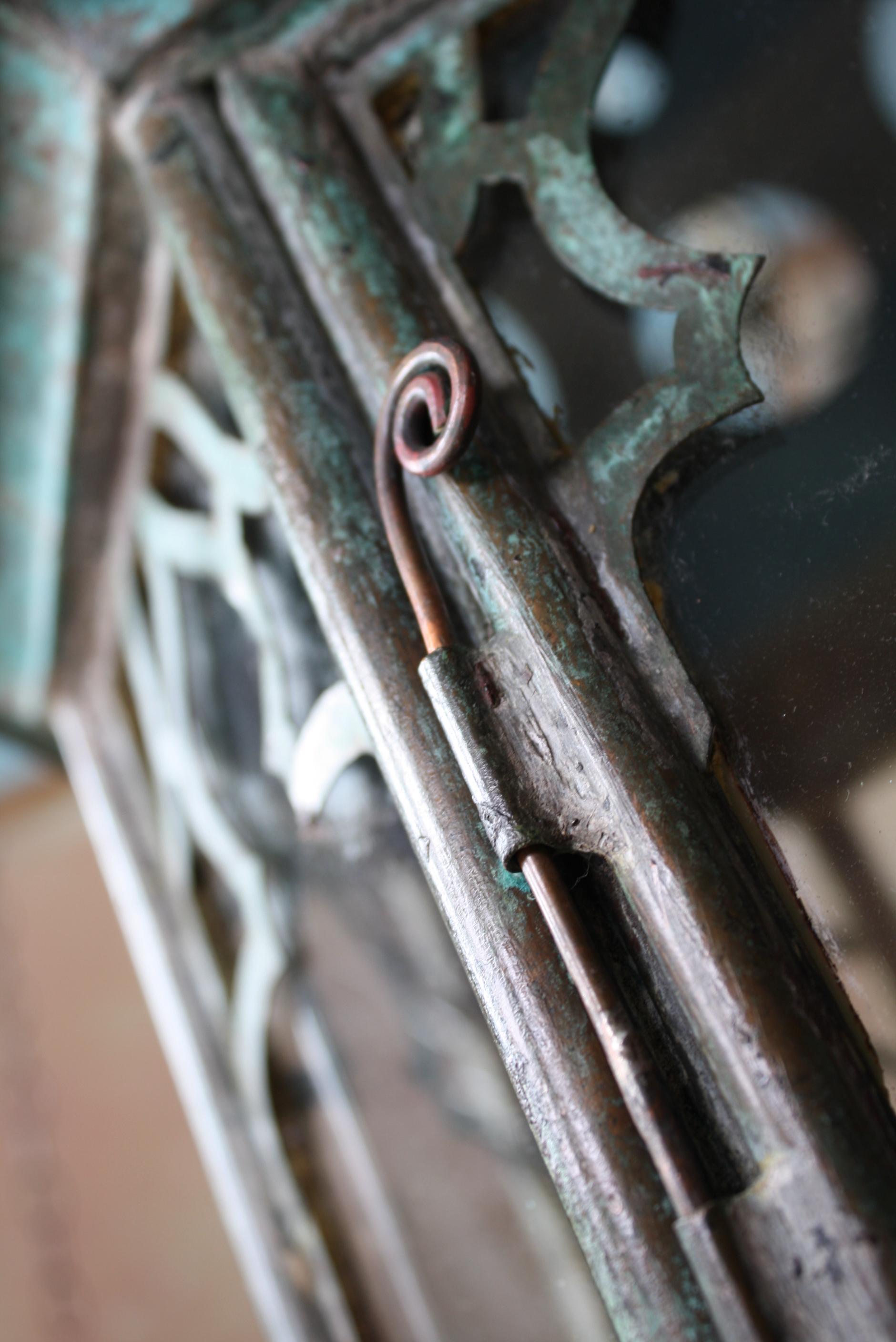 Circa 1880 Late Victorian Pair of Huge Gothic Verdigris Lanterns Copper & Iron 3