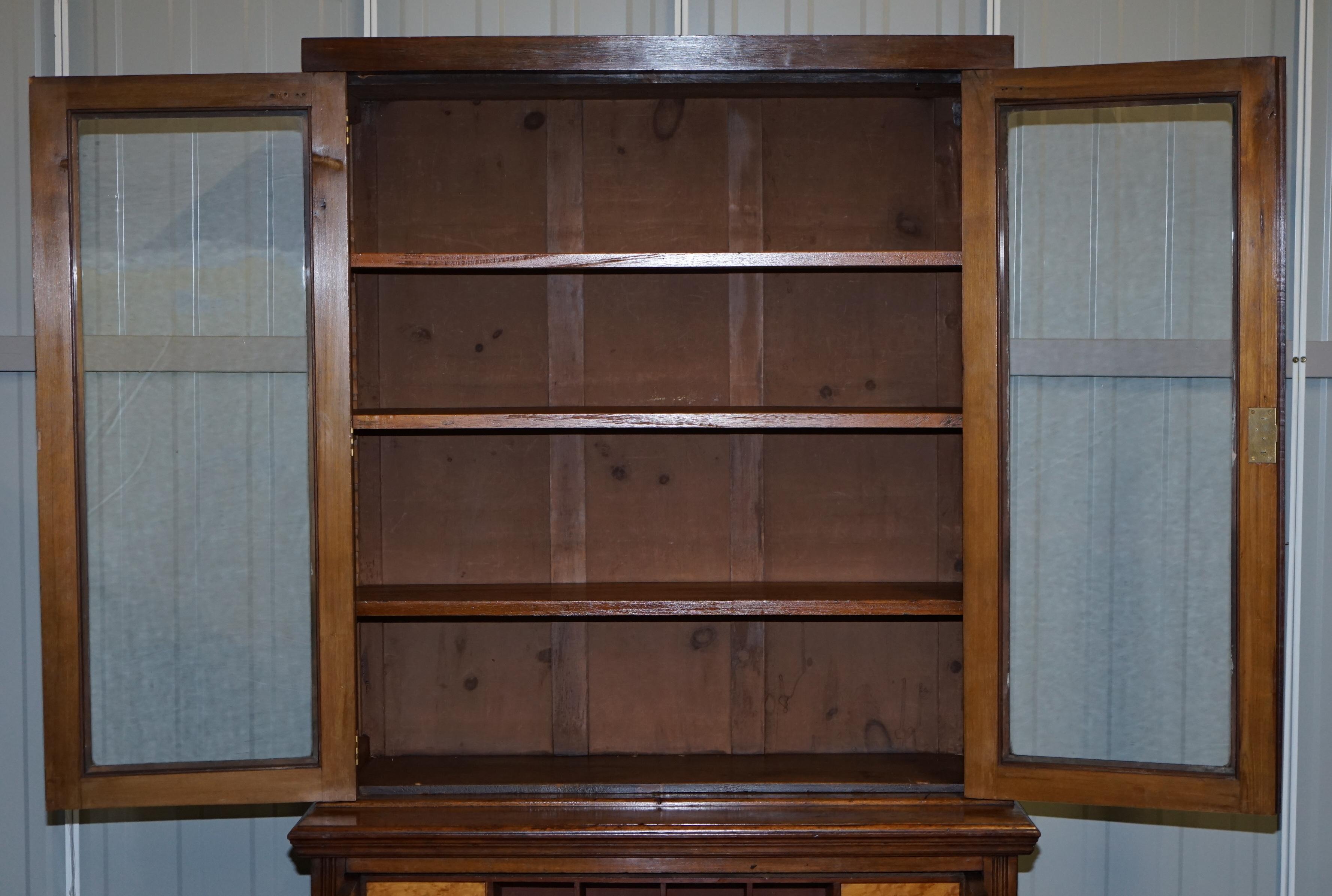 Light Hardwood Library Bookcase Secrétaire Desk Brown Leather Surface For Sale 3