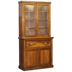 Light Hardwood Library Bookcase Secrétaire Desk Brown Leather Surface