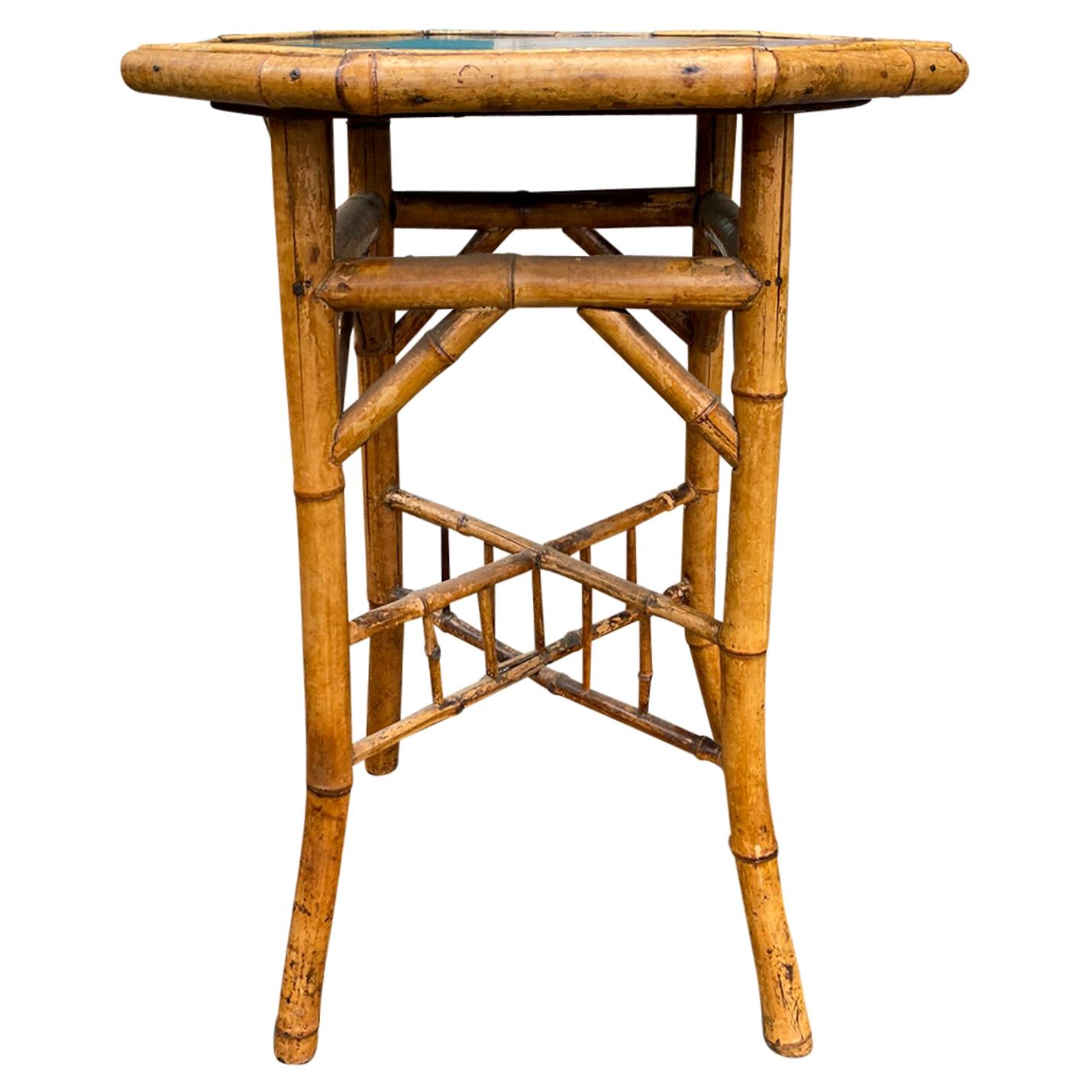 Pair of Mastercraft Nickel Silver Glass Faux Bamboo Octagon Side Tables