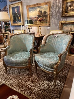 CIRCA 1880 Paar Louis XVI Stil Giltwood Bergeres