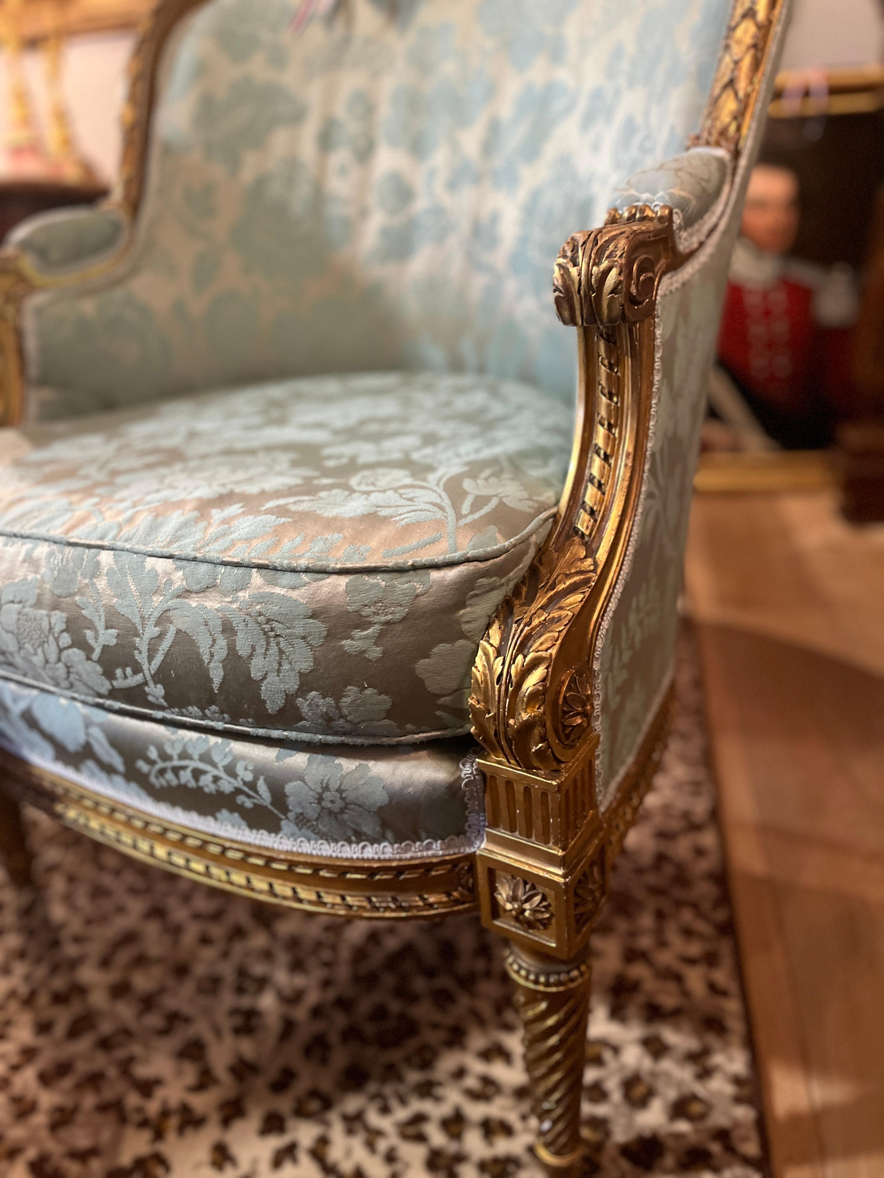 CIRCA 1880 Paar Louis XVI Stil Giltwood Bergeres im Zustand „Gut“ im Angebot in Scottsdale, AZ