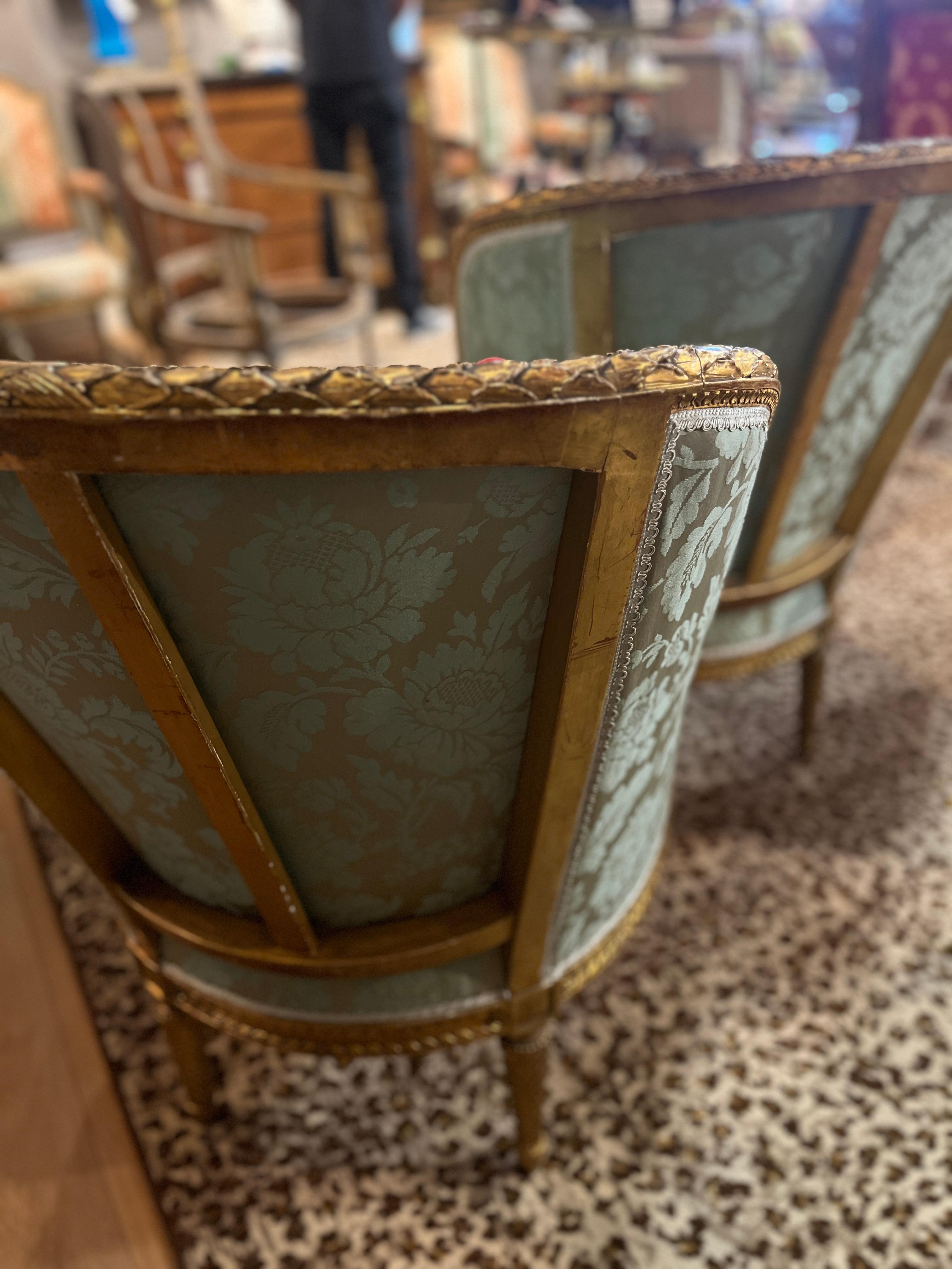 CIRCA 1880 Paar Louis XVI Stil Giltwood Bergeres im Angebot 2
