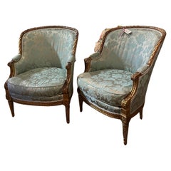 Circa 1880 Pair Louis XVI Style Giltwood Bergeres